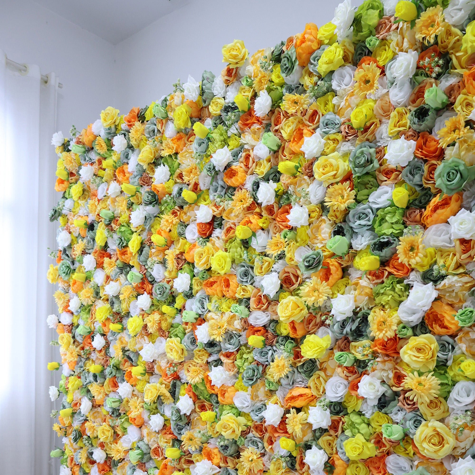 ValarFlower Sunlit Citrus & Ivory Floral Mosaic Flower Wall: A Radiant Summer-Inspired Centerpiece for Joyful Celebrations-VF-507