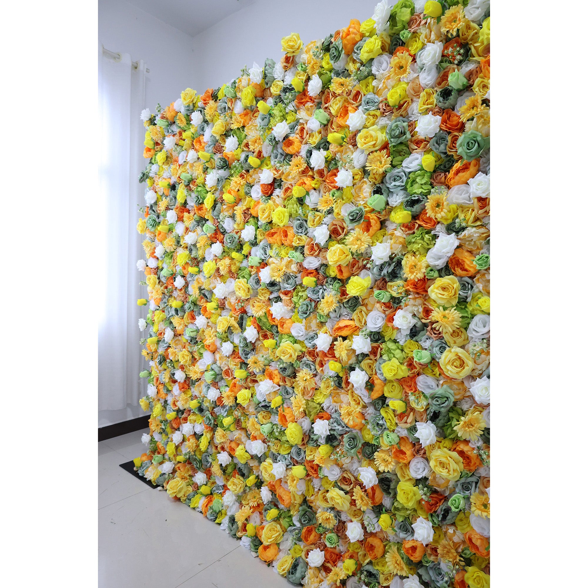 ValarFlower Sunlit Citrus & Ivory Floral Mosaic Flower Wall: A Radiant Summer-Inspired Centerpiece for Joyful Celebrations-VF-507