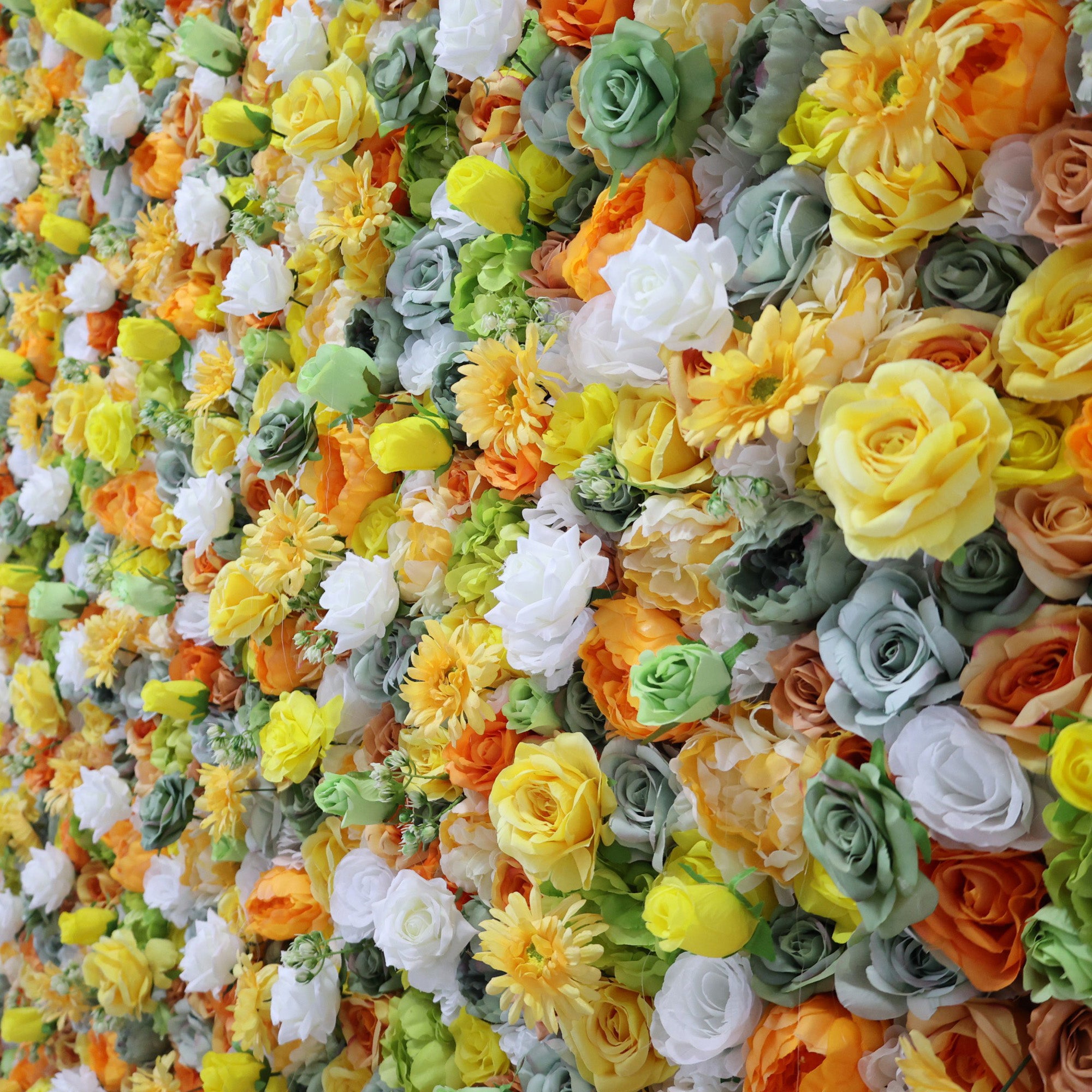 ValarFlower Sunlit Citrus & Ivory Floral Mosaic Flower Wall: A Radiant Summer-Inspired Centerpiece for Joyful Celebrations-VF-507