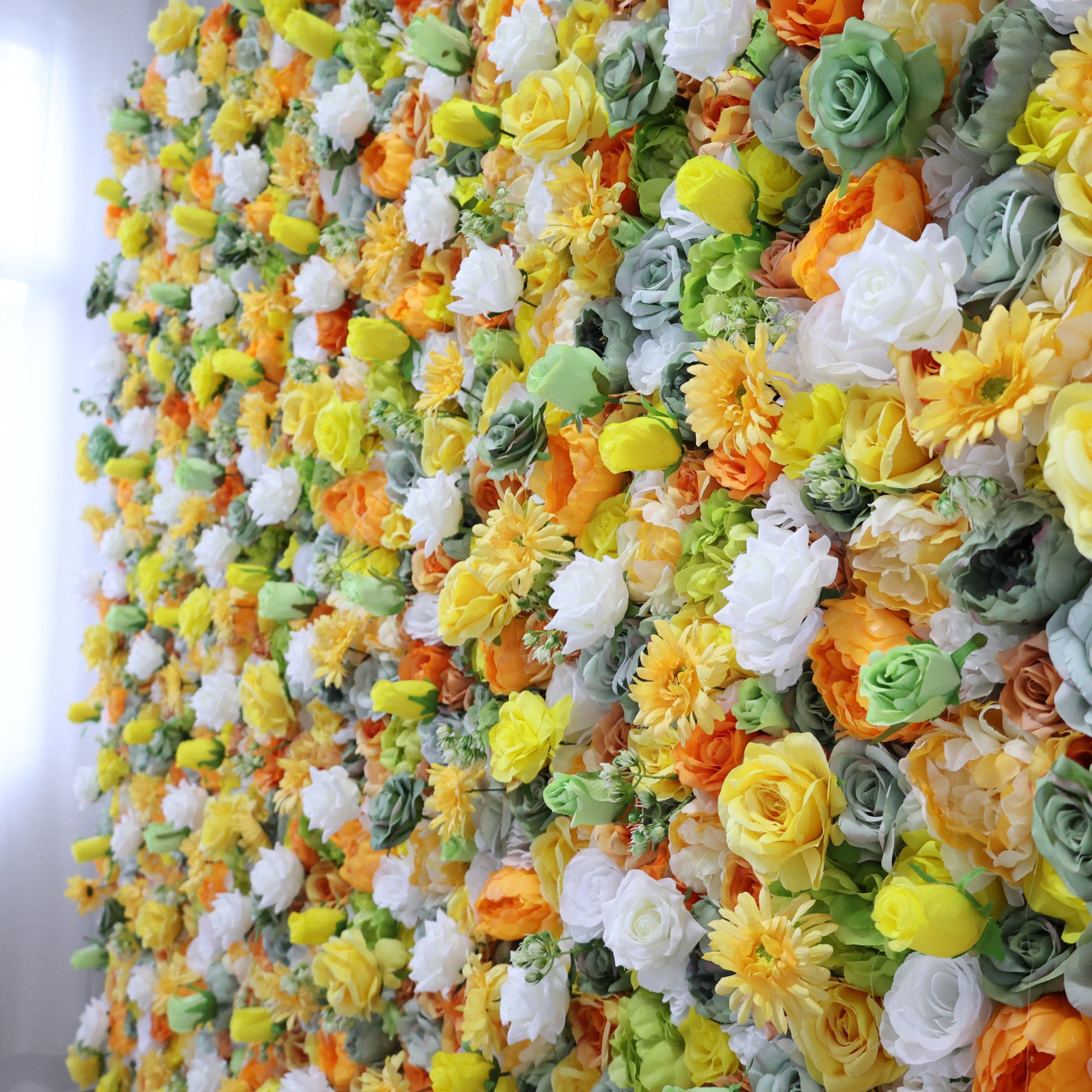 ValarFlower Sunlit Citrus & Ivory Floral Mosaic Flower Wall: A Radiant Summer-Inspired Centerpiece for Joyful Celebrations-VF-507