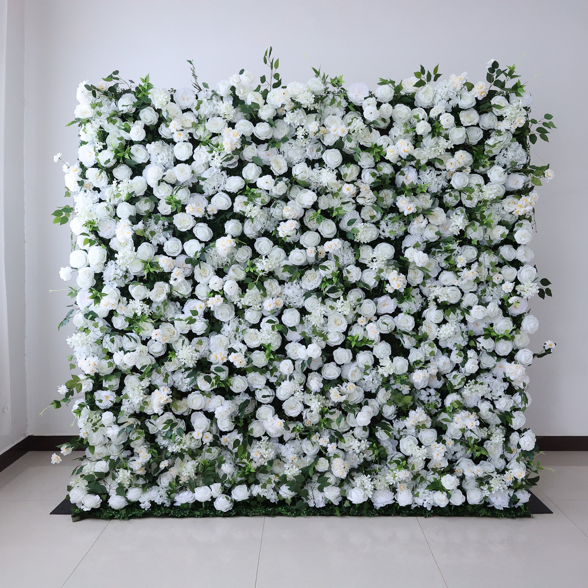 ValarFlower Pure White & Lush Green Floral Extravaganza Wall: A Serene, Elegant Masterpiece for Timeless Celebrations VF-612