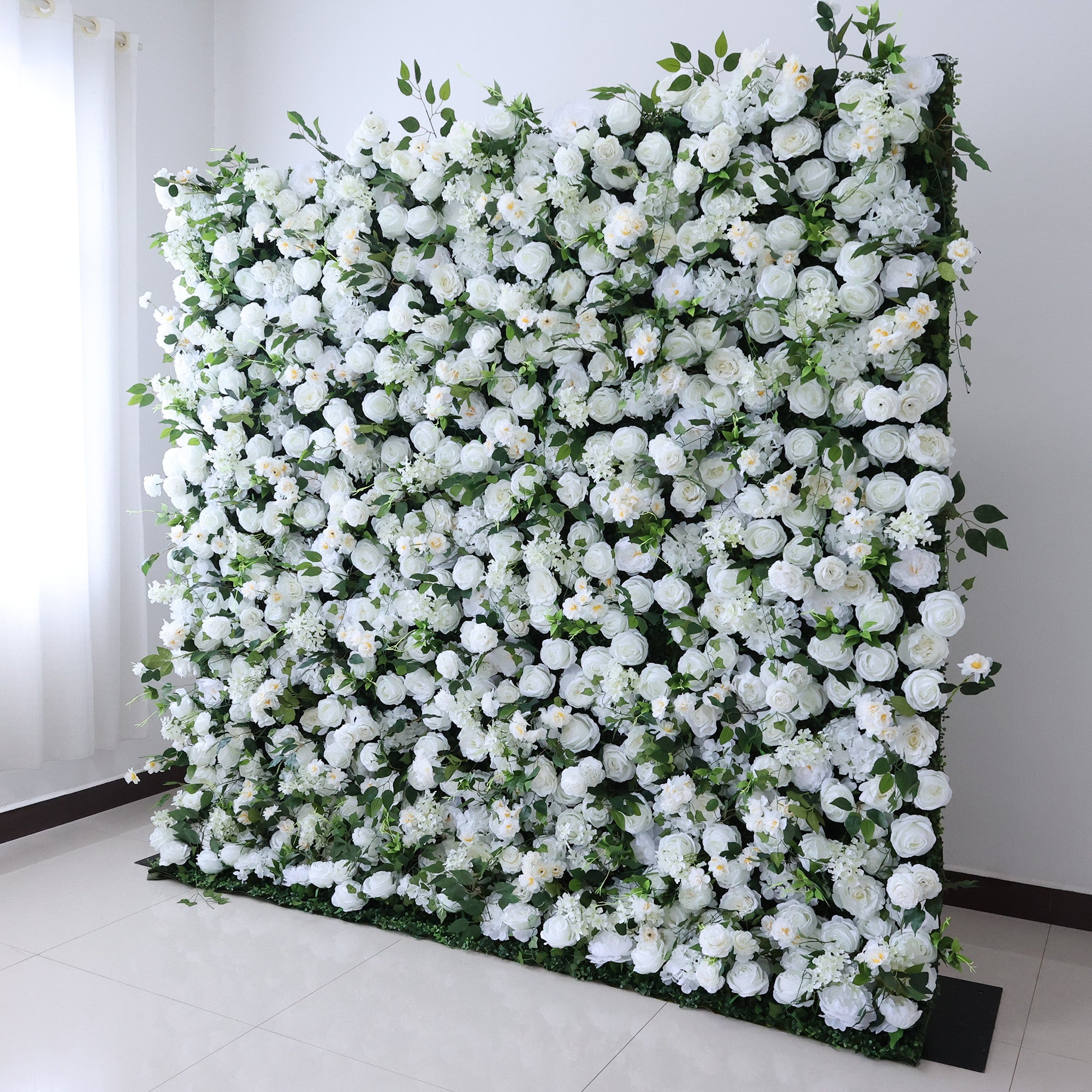 ValarFlower Pure White & Lush Green Floral Extravaganza Wall: A Serene, Elegant Masterpiece for Timeless Celebrations VF-612