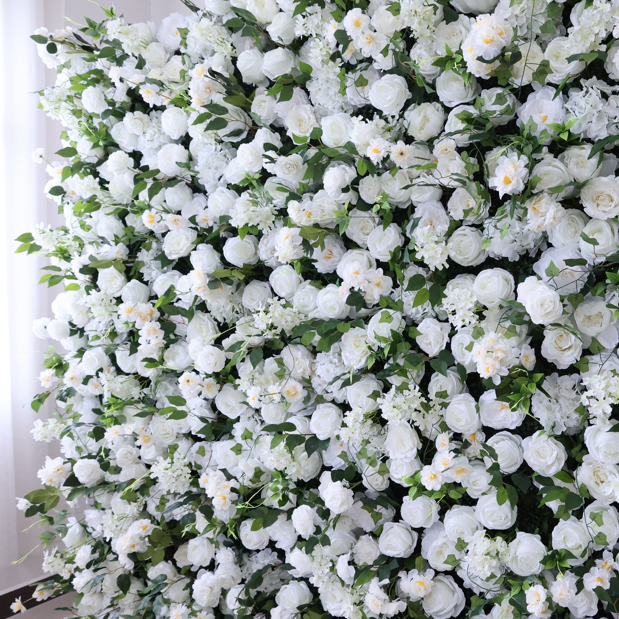 ValarFlower Pure White & Lush Green Floral Extravaganza Wall: A Serene, Elegant Masterpiece for Timeless Celebrations VF-612