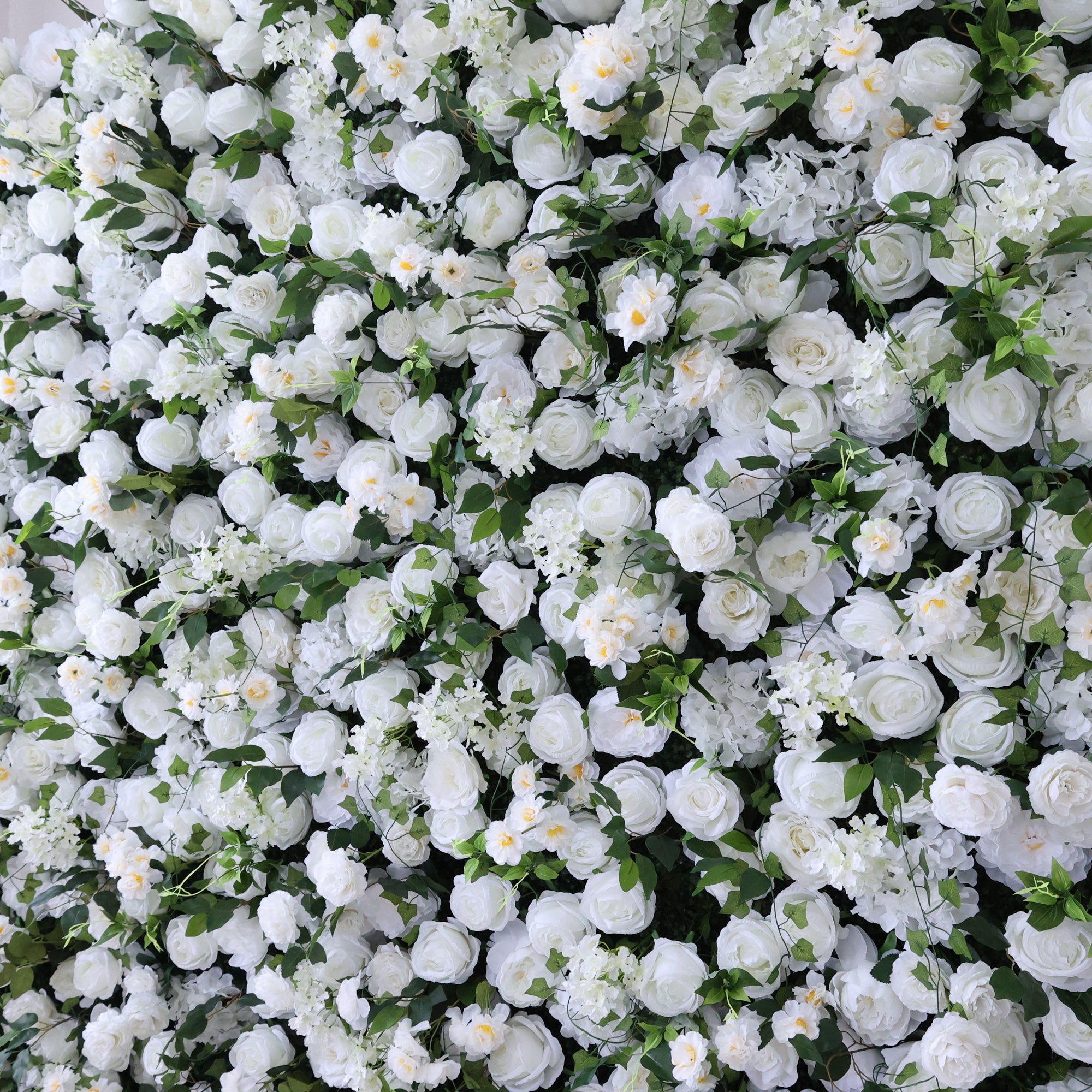 ValarFlower Pure White & Lush Green Floral Extravaganza Wall: A Serene, Elegant Masterpiece for Timeless Celebrations VF-612