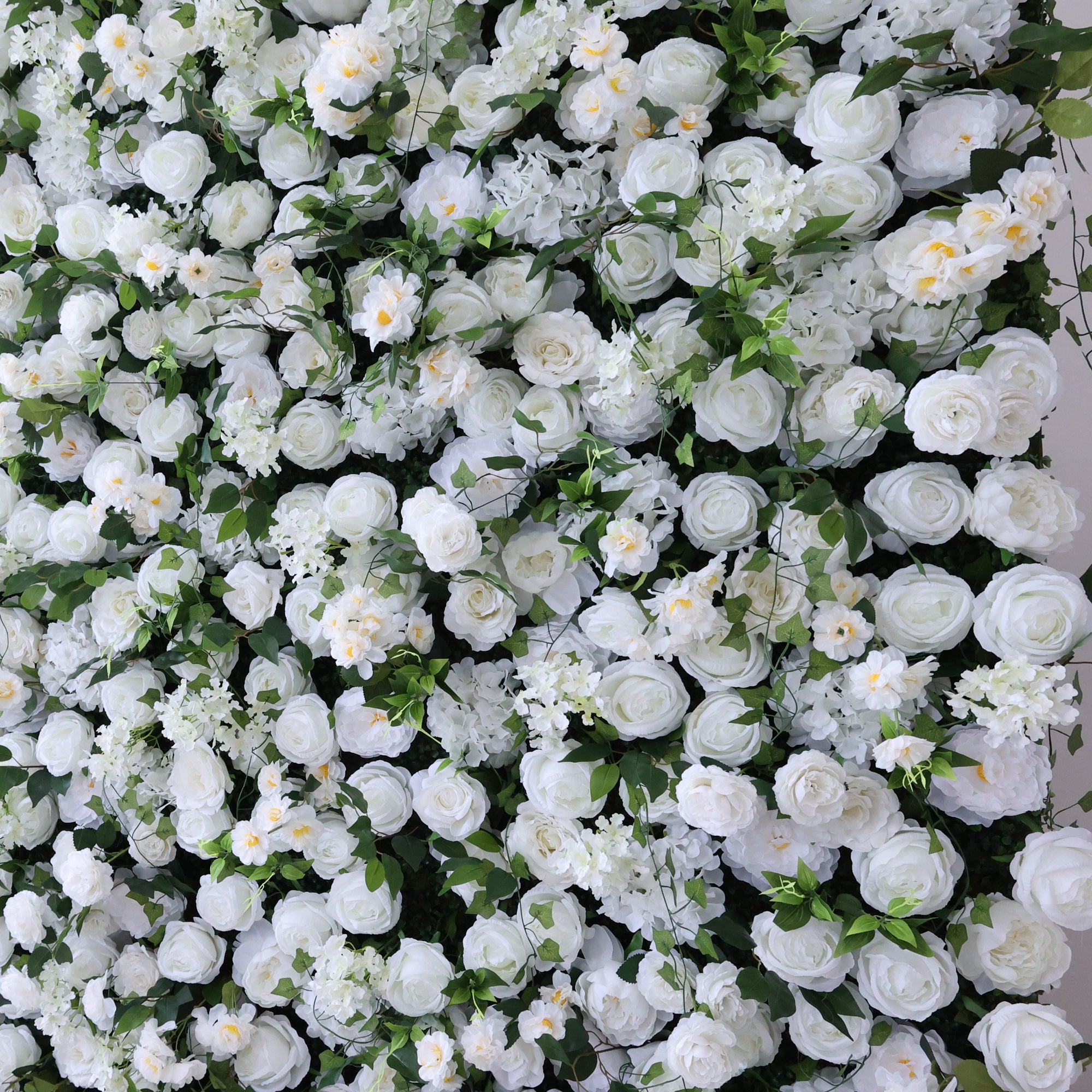 ValarFlower Pure White & Lush Green Floral Extravaganza Wall: A Serene, Elegant Masterpiece for Timeless Celebrations VF-612
