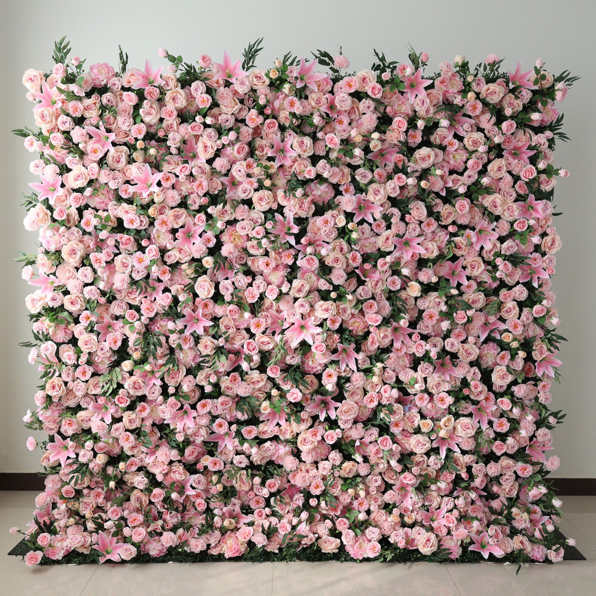 ValarFlower Blush Pink Lily & Rose Floral Symphony Flower Wall: A Romantic Masterpiece for Dreamy Weddings & Elegant Celebrations-VF-508