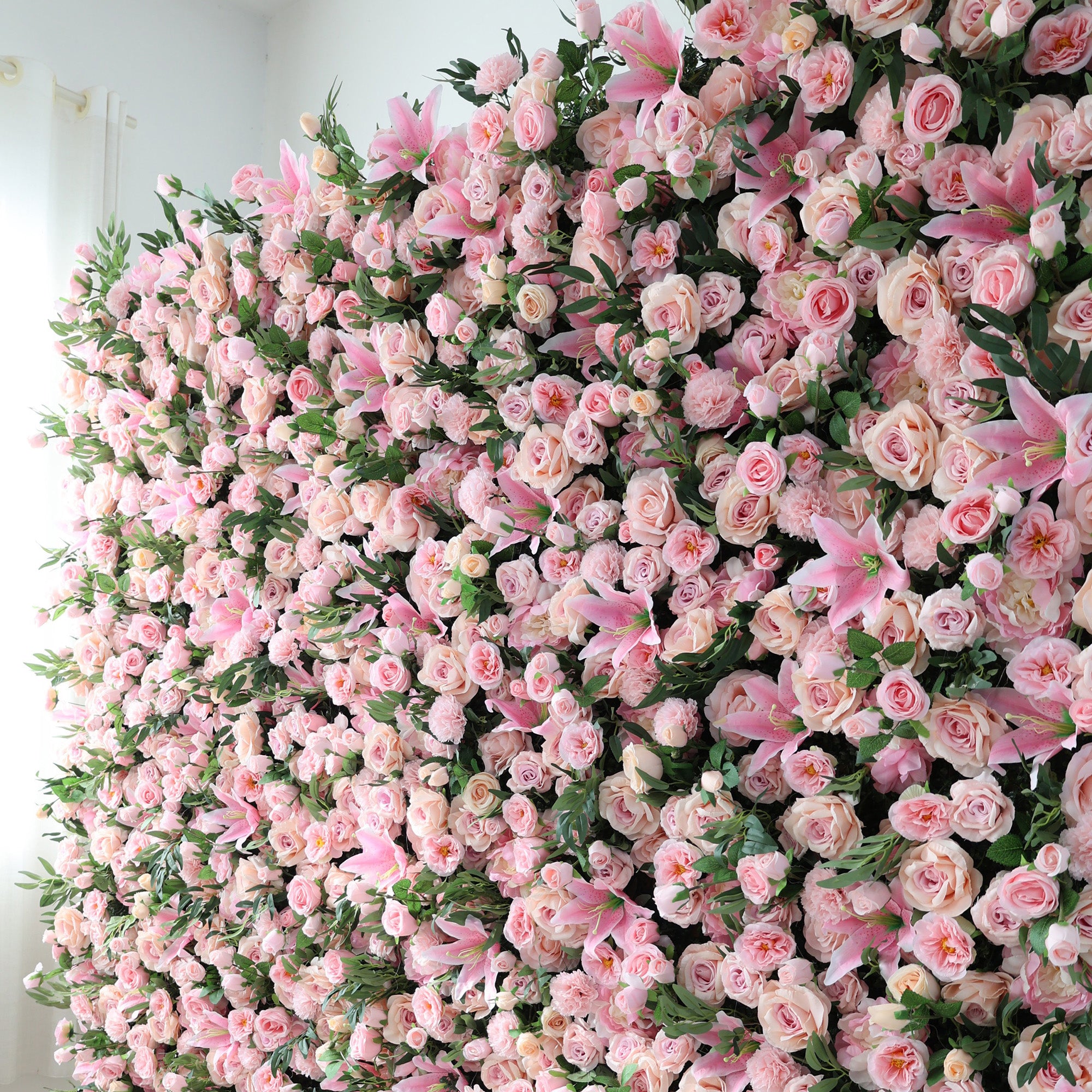 ValarFlower Blush Pink Lily & Rose Floral Symphony Flower Wall: A Romantic Masterpiece for Dreamy Weddings & Elegant Celebrations-VF-508