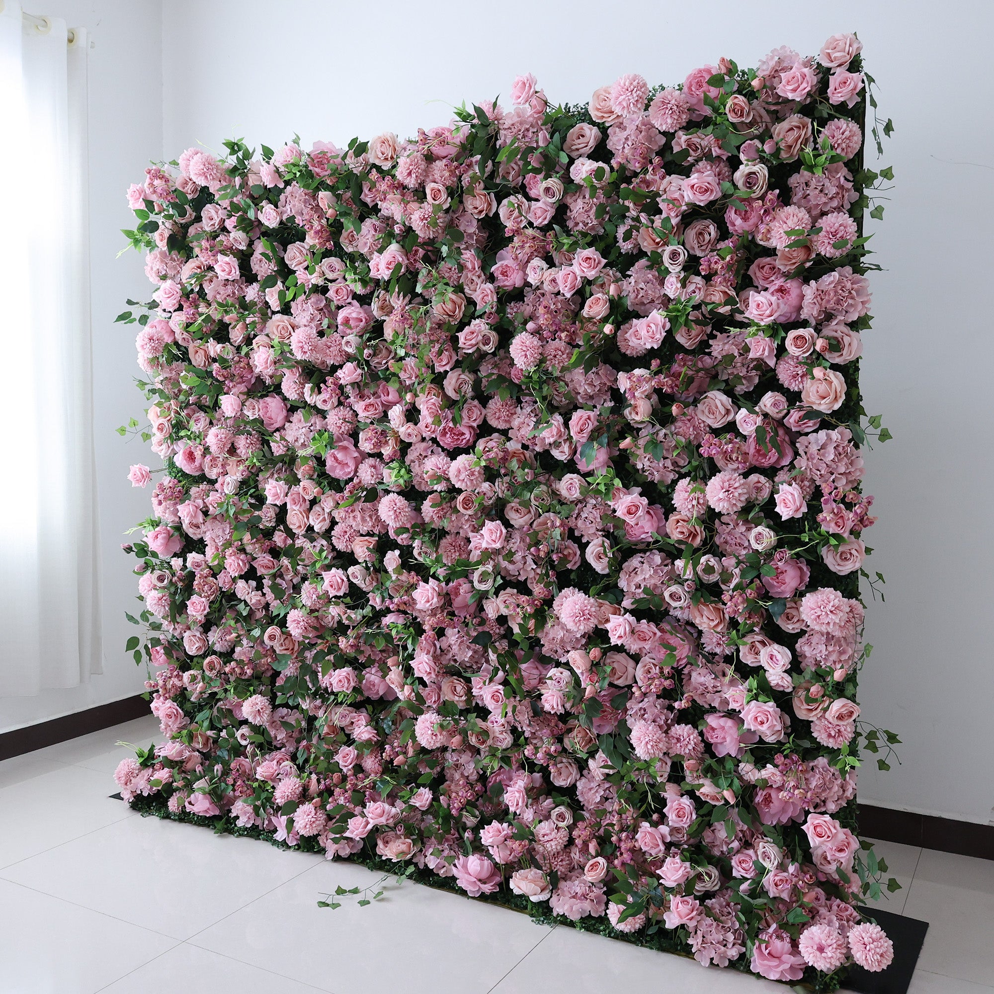 ValarFlower Blush Pink & Lush Green Floral Extravaganza Wall: A Romantic, Enchanting Masterpiece for Dreamy Celebrations VF-613