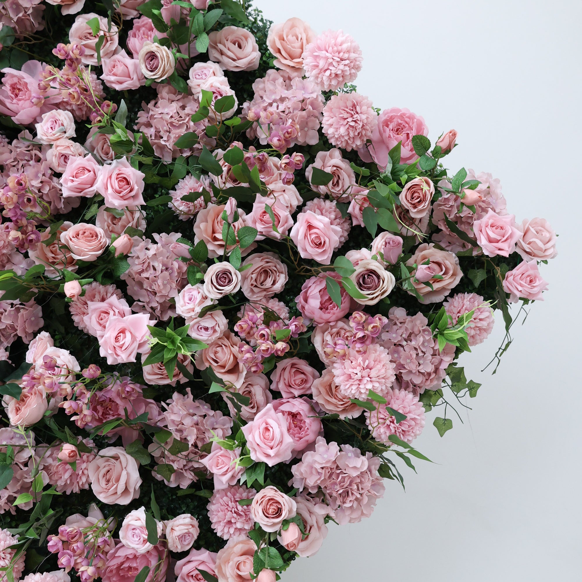 ValarFlower Blush Pink & Lush Green Floral Extravaganza Wall: A Romantic, Enchanting Masterpiece for Dreamy Celebrations VF-613