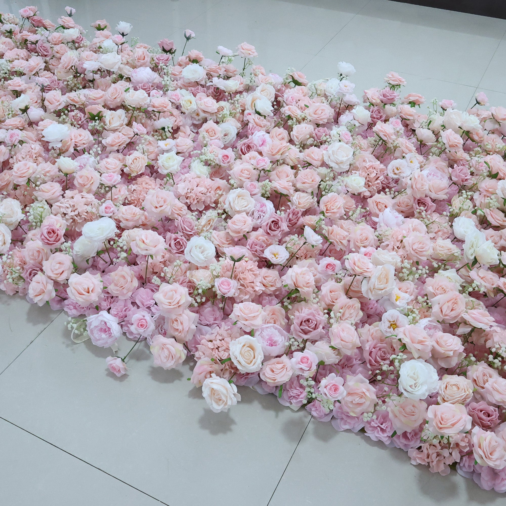 ValarFlower Blush & Ivory Rose Extravaganza Floral Wall: A Romantic & Dreamy Masterpiece for Enchanting Celebrations-VF-518