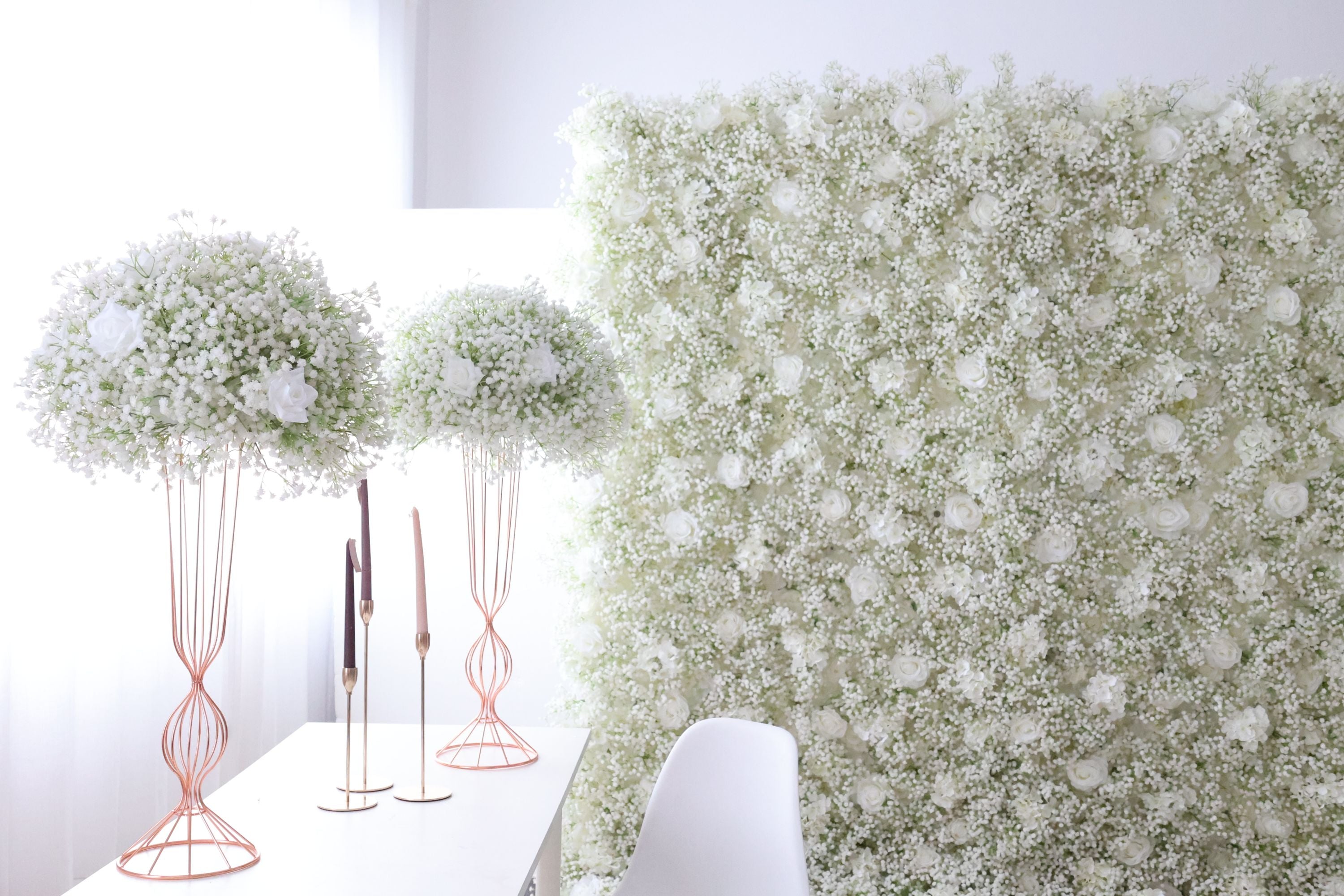 Solitary Elegance - A Delicate White Rose Amidst a Sea of Baby's Breath FB-030