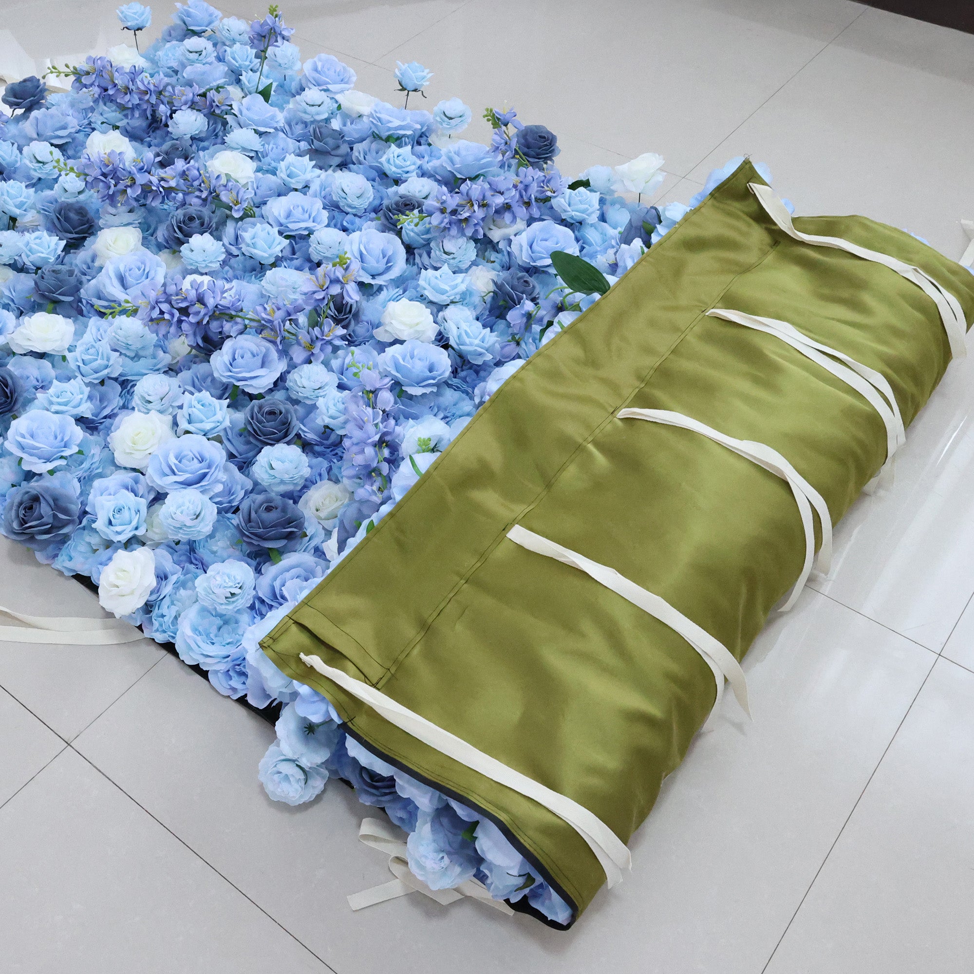 ValarFlower Azure & Periwinkle Blue Floral Symphony Wall: A Serene & Dreamy Masterpiece for Enchanting Celebrations-VF-519
