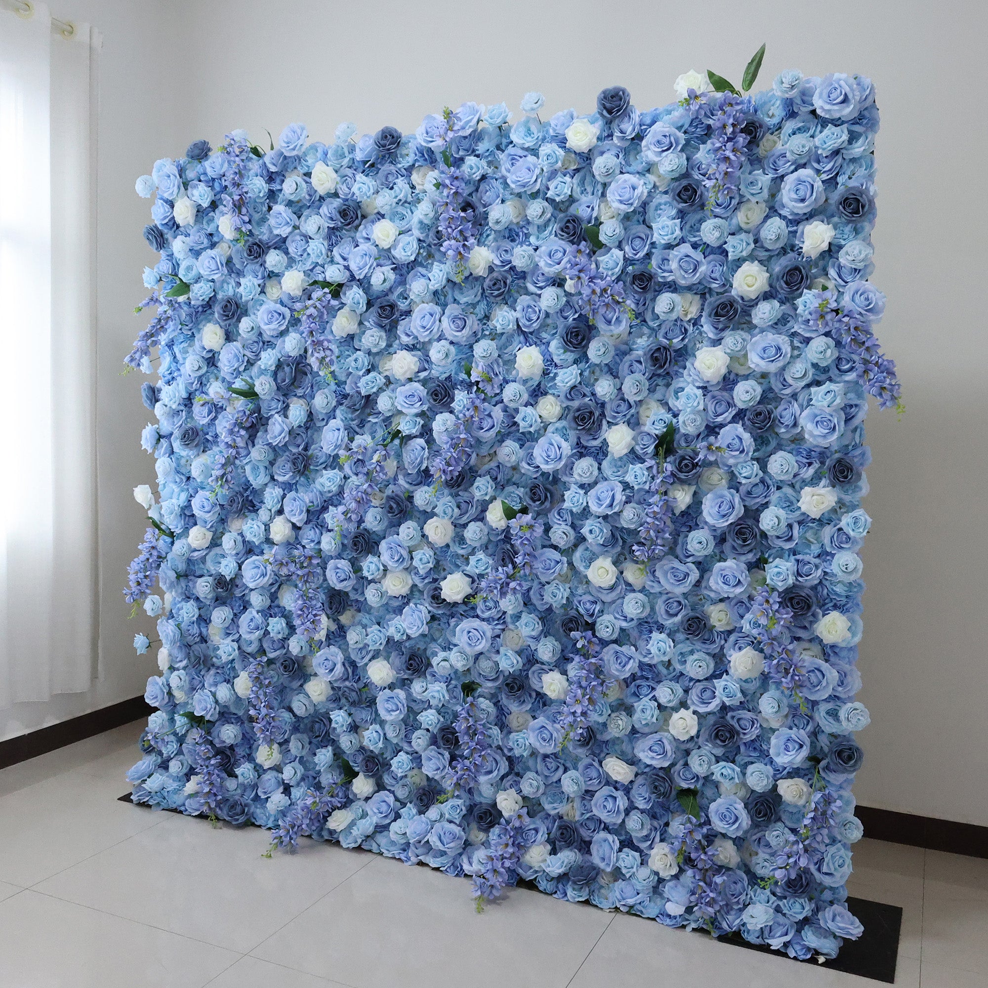 ValarFlower Azure & Periwinkle Blue Floral Symphony Wall: A Serene & Dreamy Masterpiece for Enchanting Celebrations-VF-519