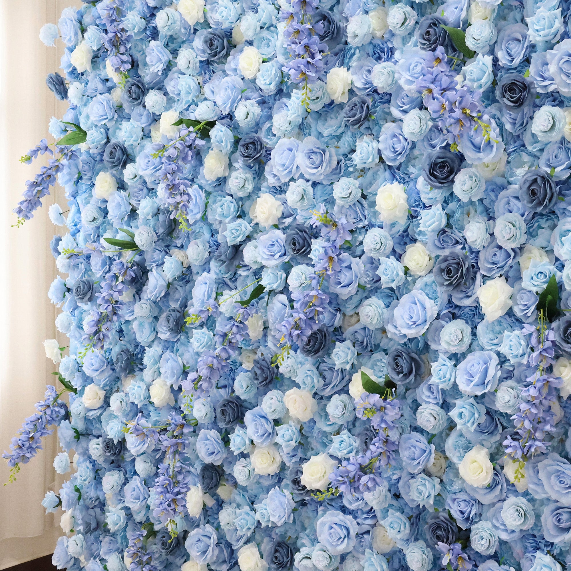 ValarFlower Azure & Periwinkle Blue Floral Symphony Wall: A Serene & Dreamy Masterpiece for Enchanting Celebrations-VF-519