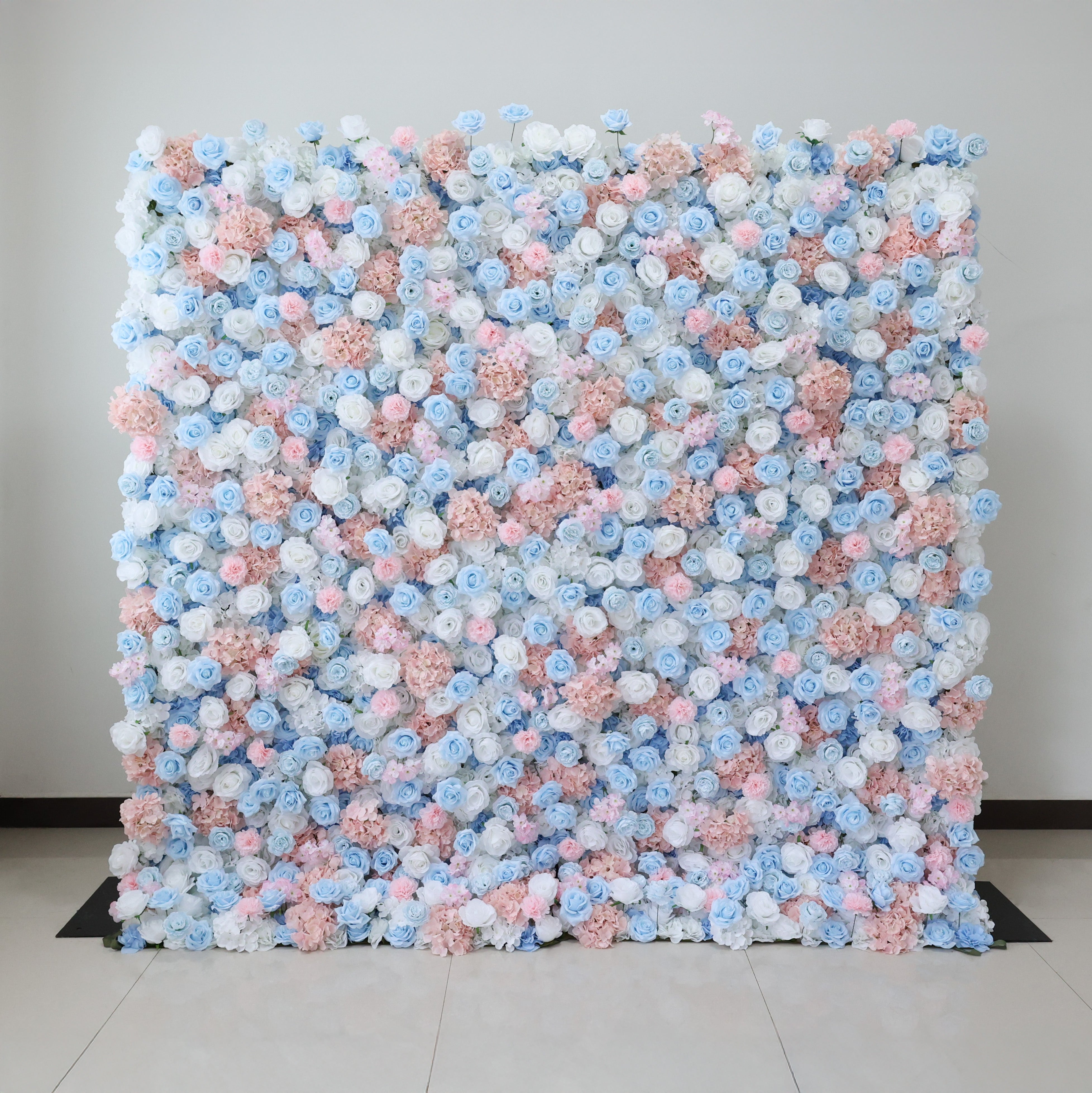 ValarFlower Pastel Blue & Blush Pink Floral Extravaganza Wall: A Dreamy, Elegant Masterpiece for Whimsical Celebrations VF-617