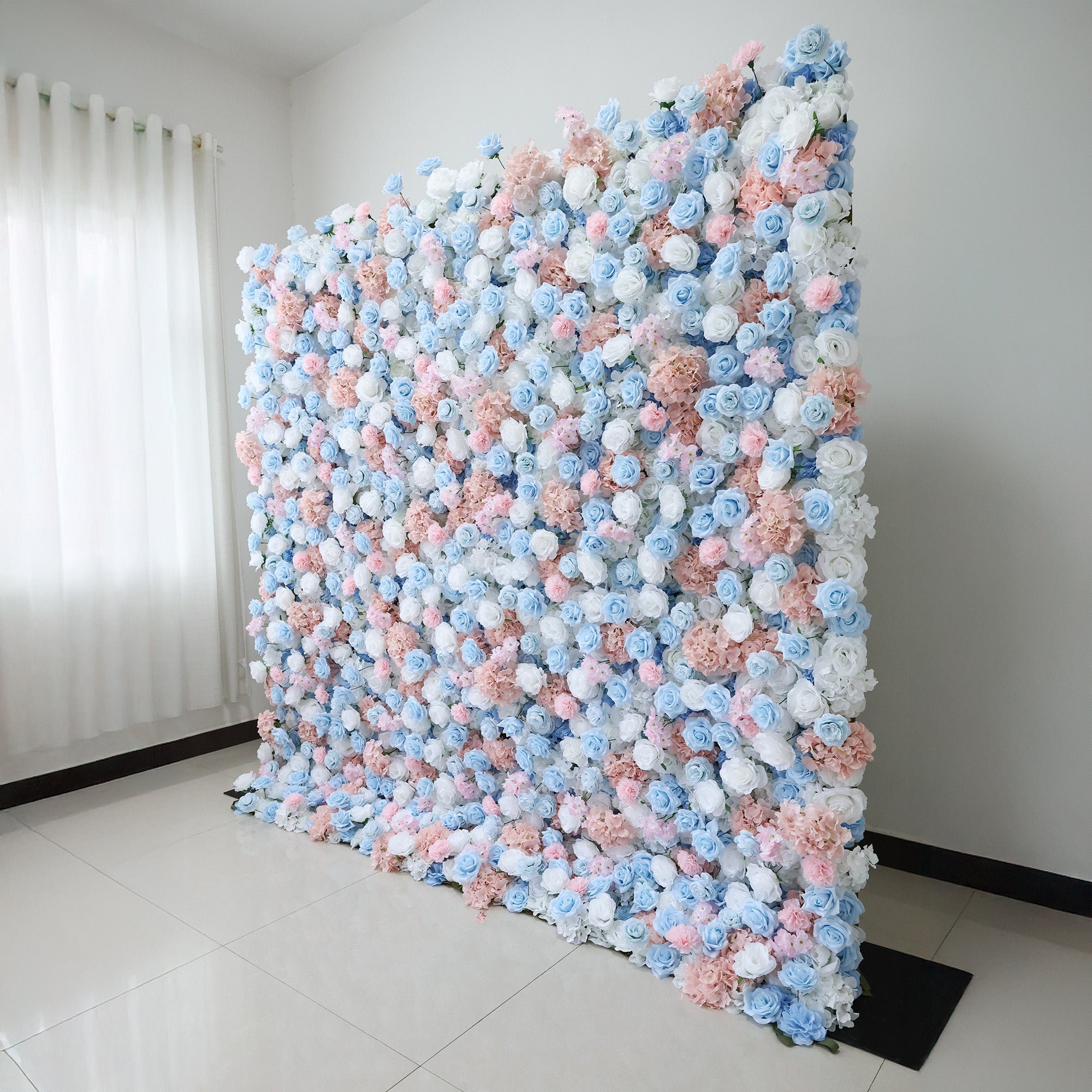 ValarFlower Pastel Blue & Blush Pink Floral Extravaganza Wall: A Dreamy, Elegant Masterpiece for Whimsical Celebrations VF-617