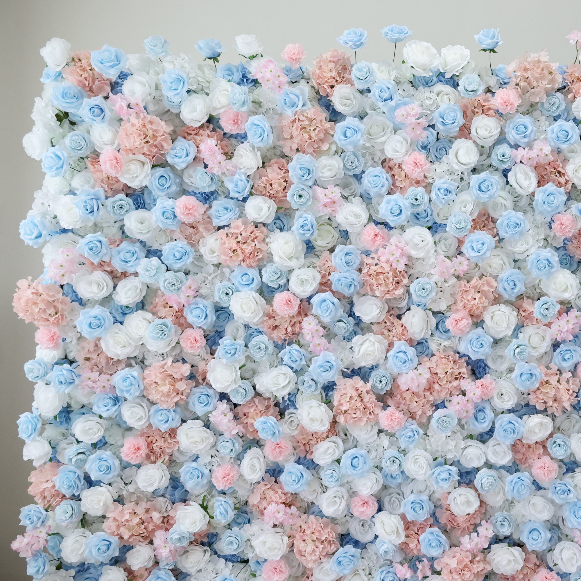 ValarFlower Pastel Blue & Blush Pink Floral Extravaganza Wall: A Dreamy, Elegant Masterpiece for Whimsical Celebrations VF-617