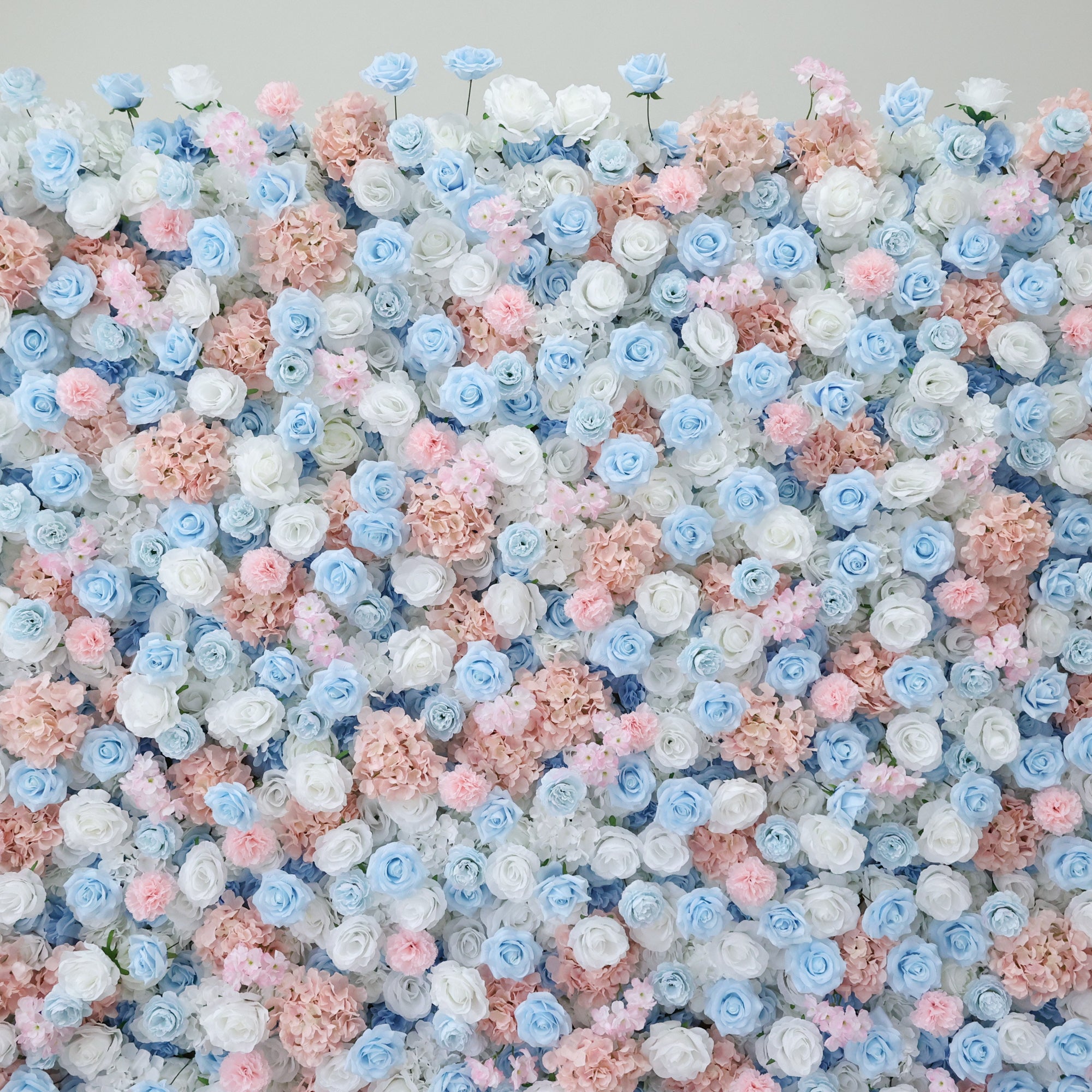 ValarFlower Pastel Blue & Blush Pink Floral Extravaganza Wall: A Dreamy, Elegant Masterpiece for Whimsical Celebrations VF-617