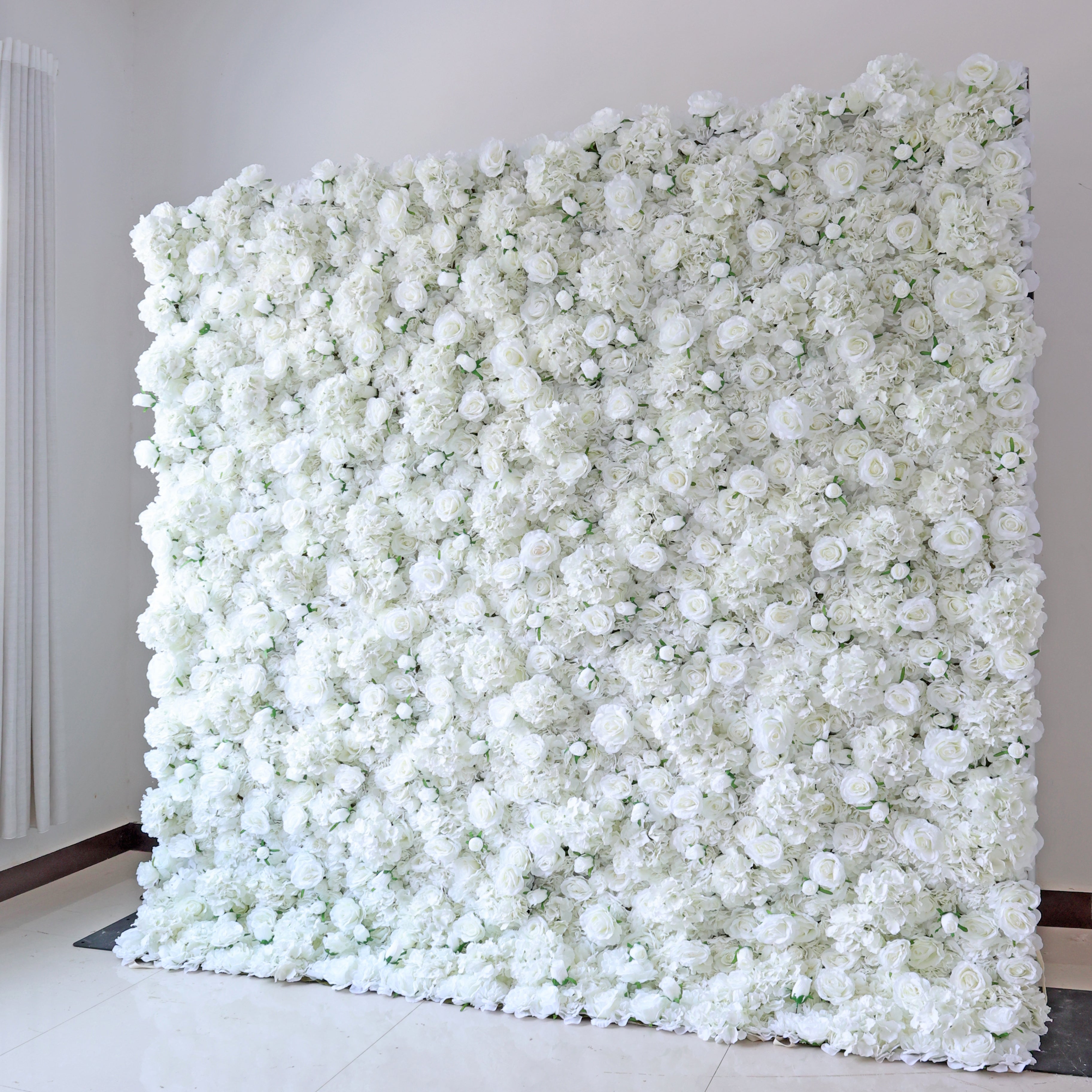 3D White Rose Roll-Up Flower Wall Backdrop for Wedding & Party Celebration Decor VF-157