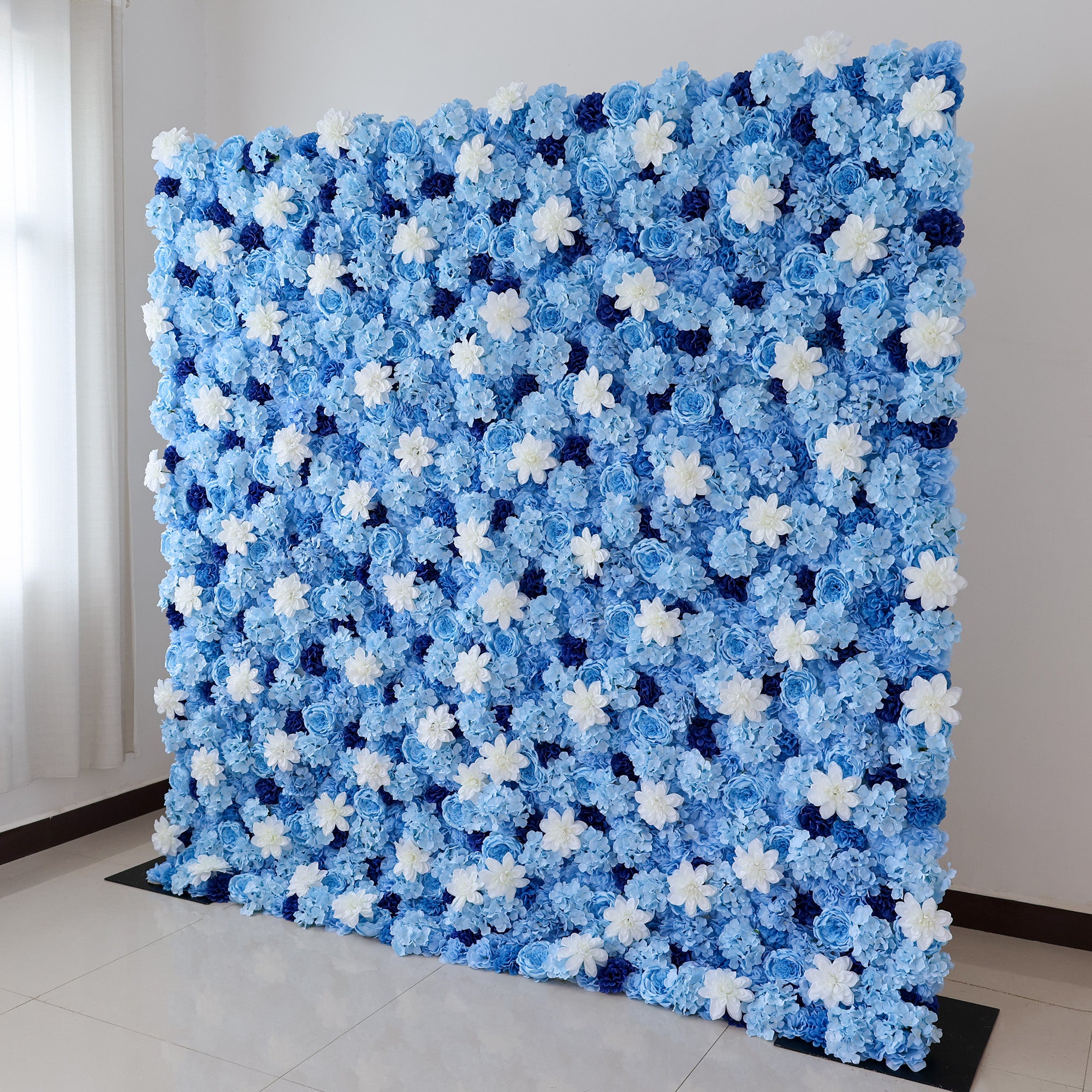 ValarFlower Blue & White Floral Wall: A Serene, Elegant Backdrop for Timeless Events VF-579