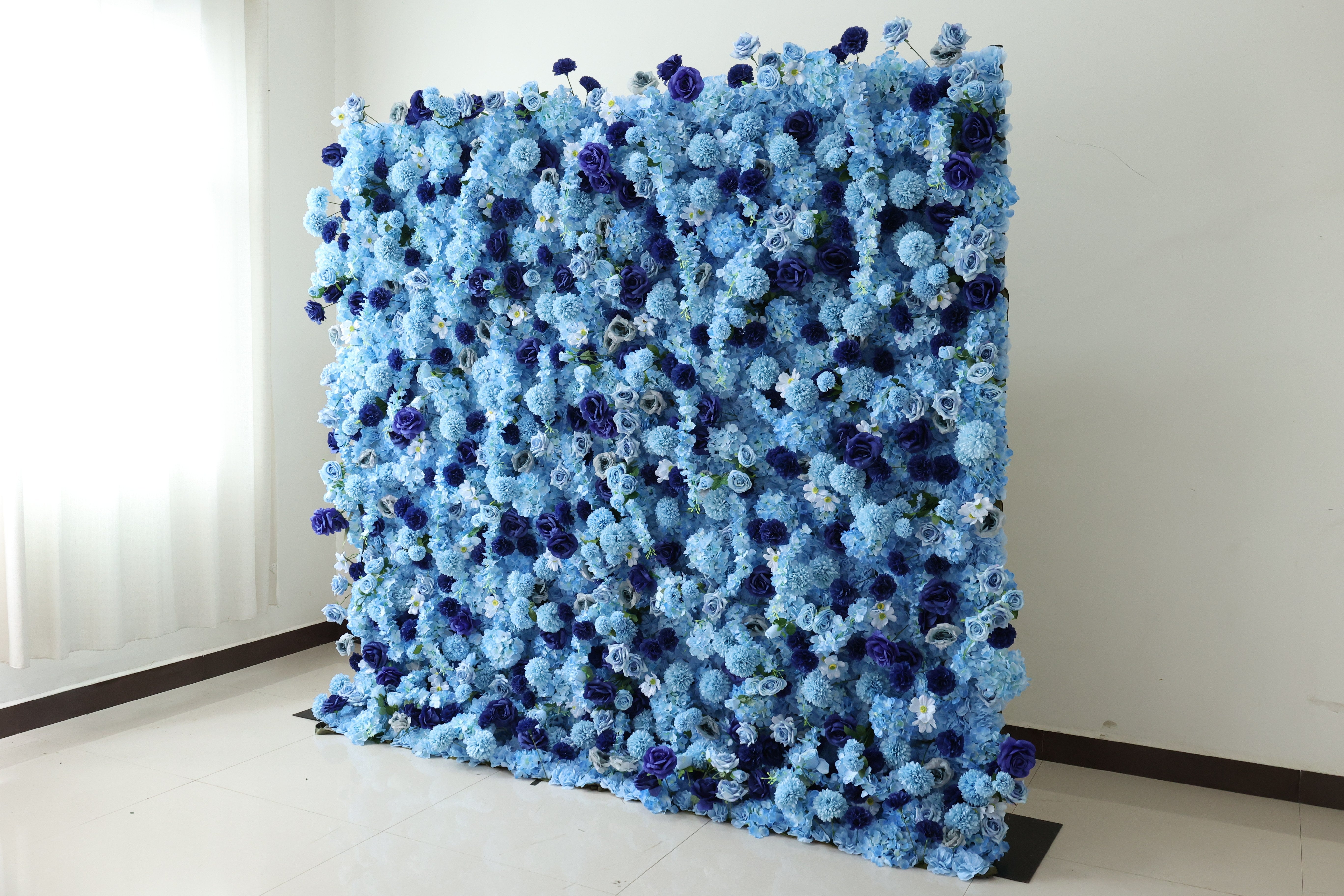 ValarFlower Blue Artificial Flower Wall Backdrop, Luxury Wedding Decor with Hydrangeas and Navy Roses VF-668-2