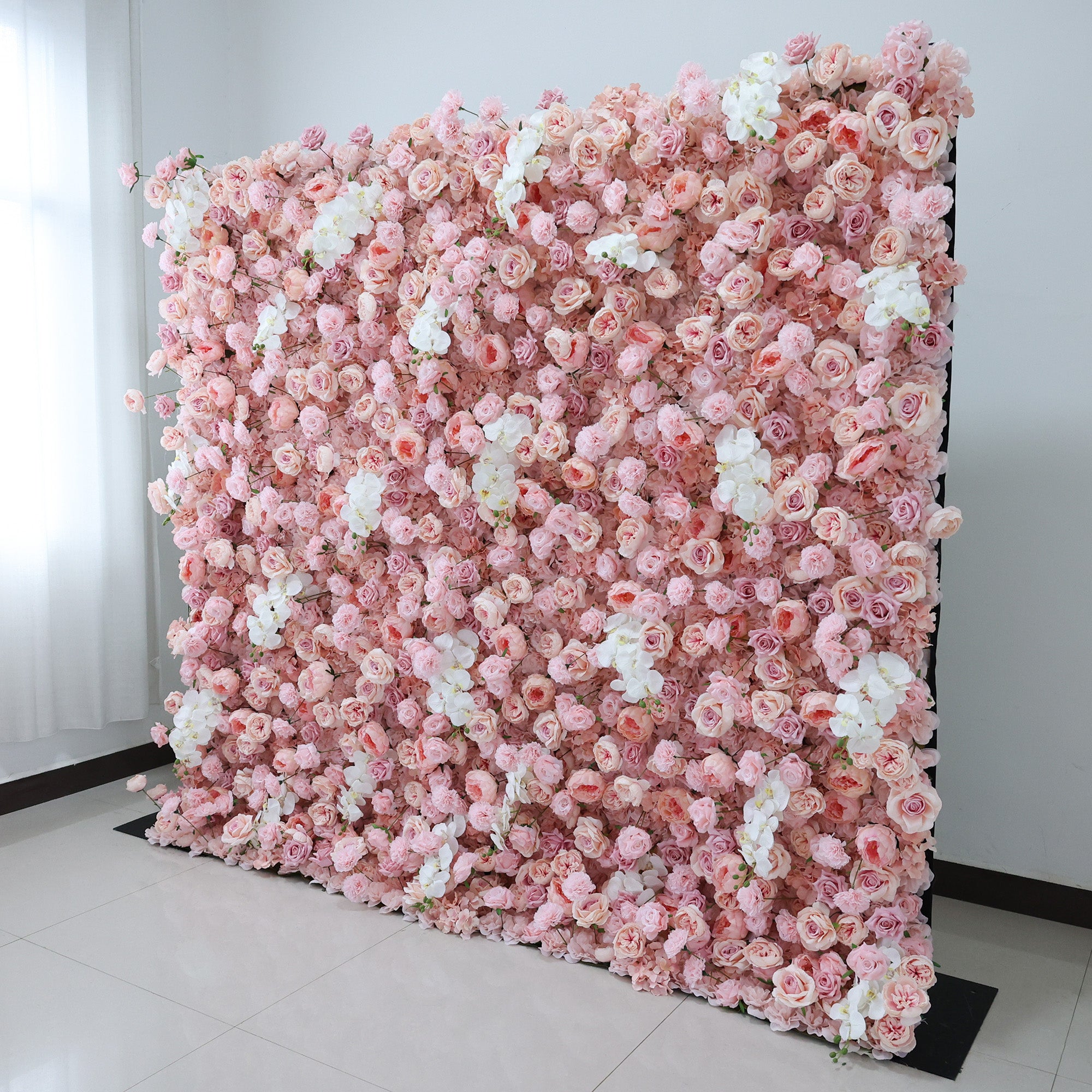 ValarFlower Blush & White Floral Extravaganza Wall: A Romantic, Dreamy Masterpiece for Enchanting Celebrations VF-550