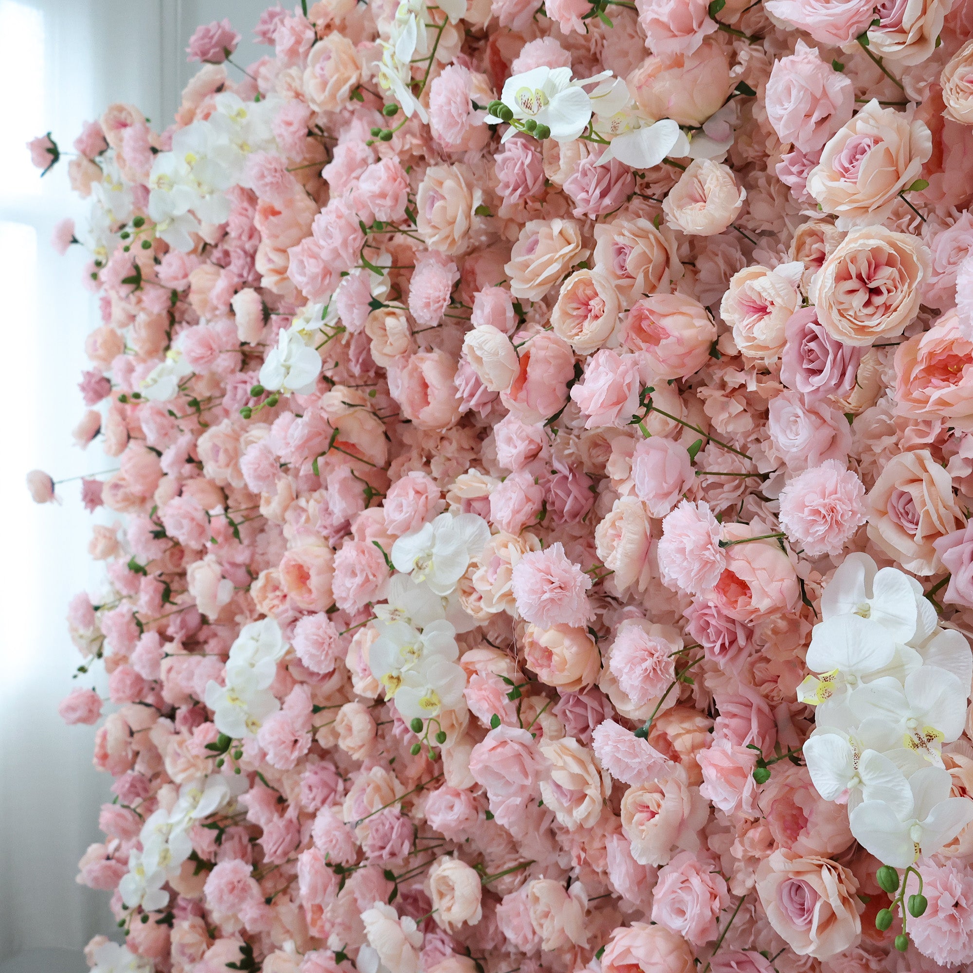 ValarFlower Blush & White Floral Extravaganza Wall: A Romantic, Dreamy Masterpiece for Enchanting Celebrations VF-550