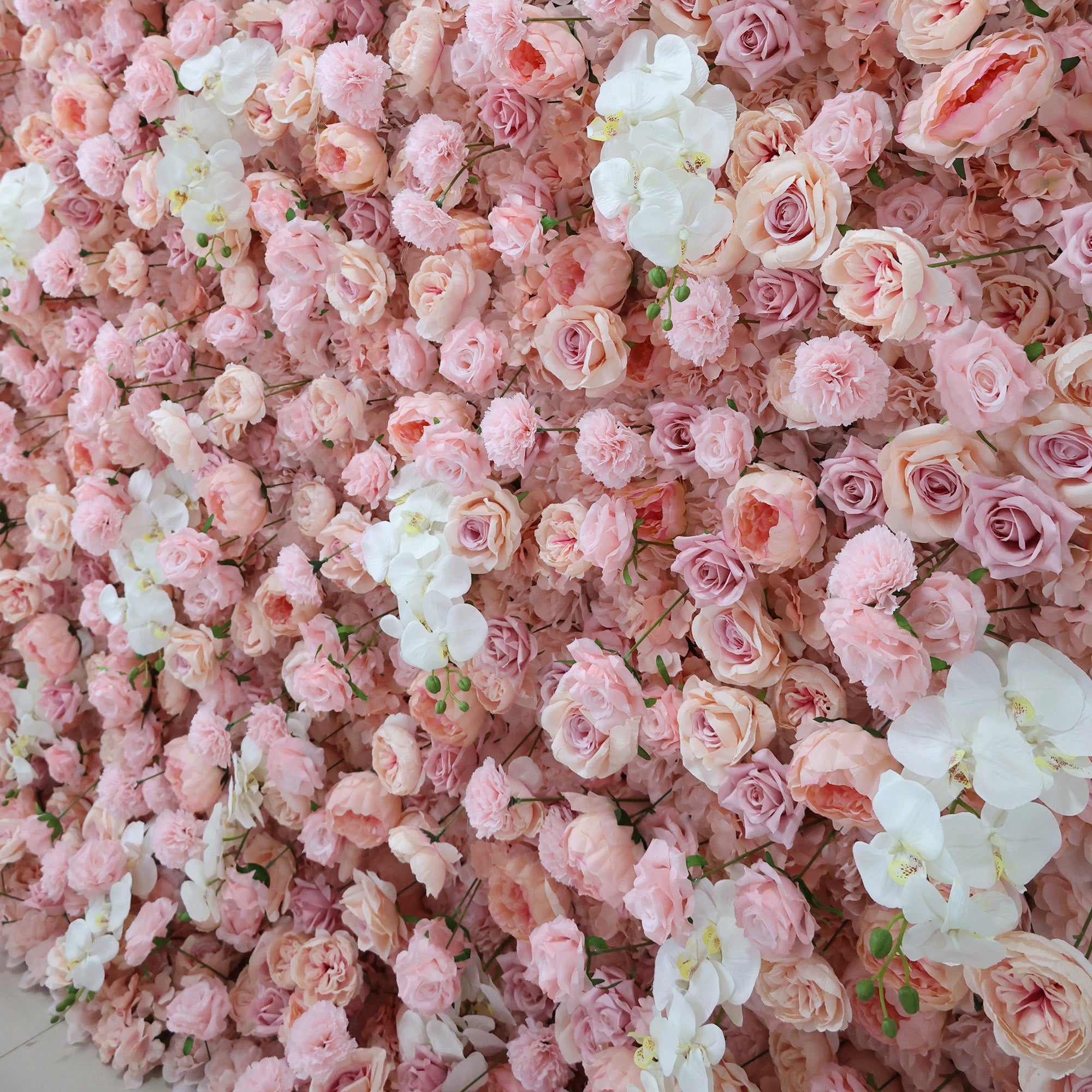 ValarFlower Blush & White Floral Extravaganza Wall: A Romantic, Dreamy Masterpiece for Enchanting Celebrations VF-550