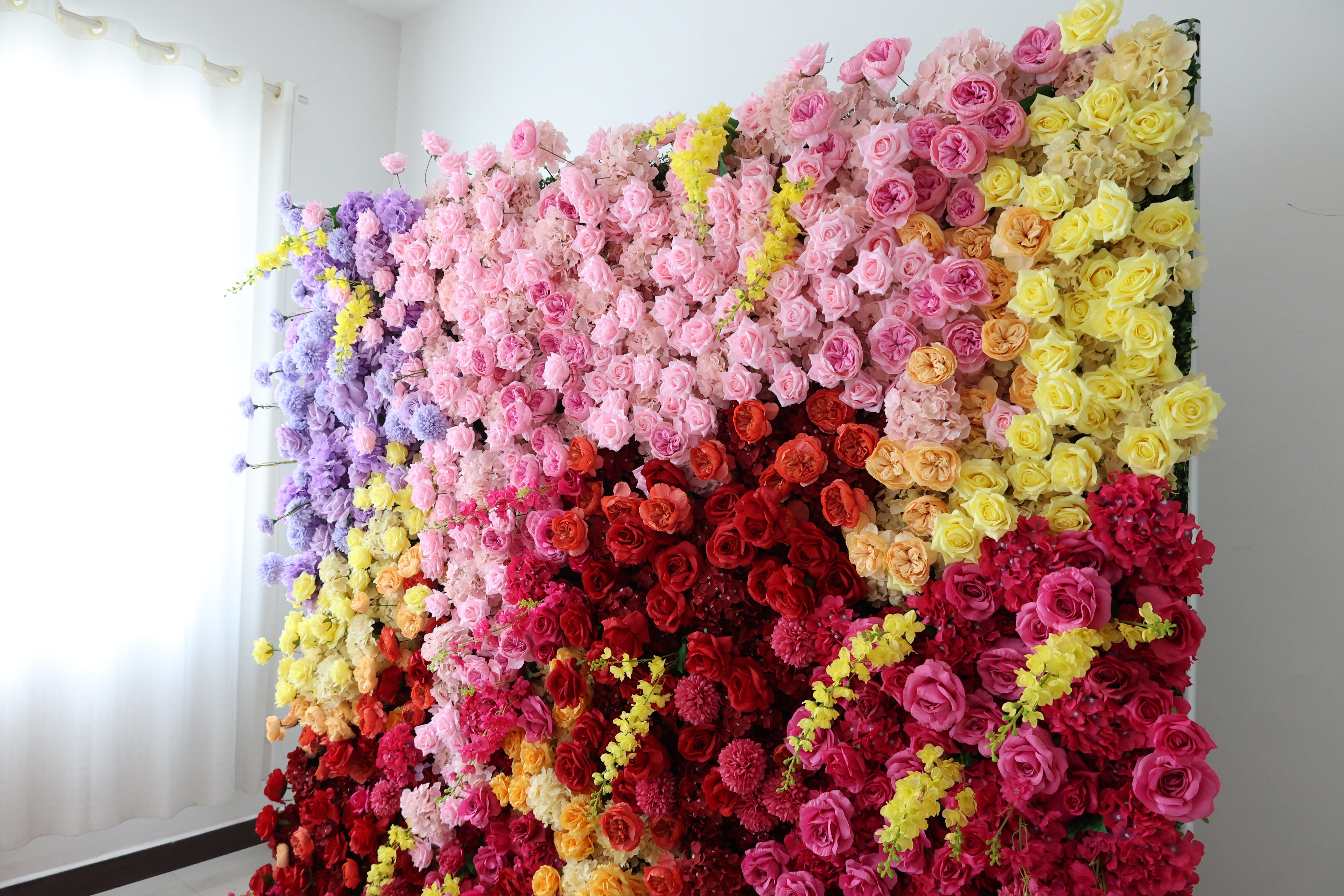 ValarFlower Colorful Artificial Flower Wall Backdrop, Rainbow Wedding Decor with Roses and Hydrangeas VF-672