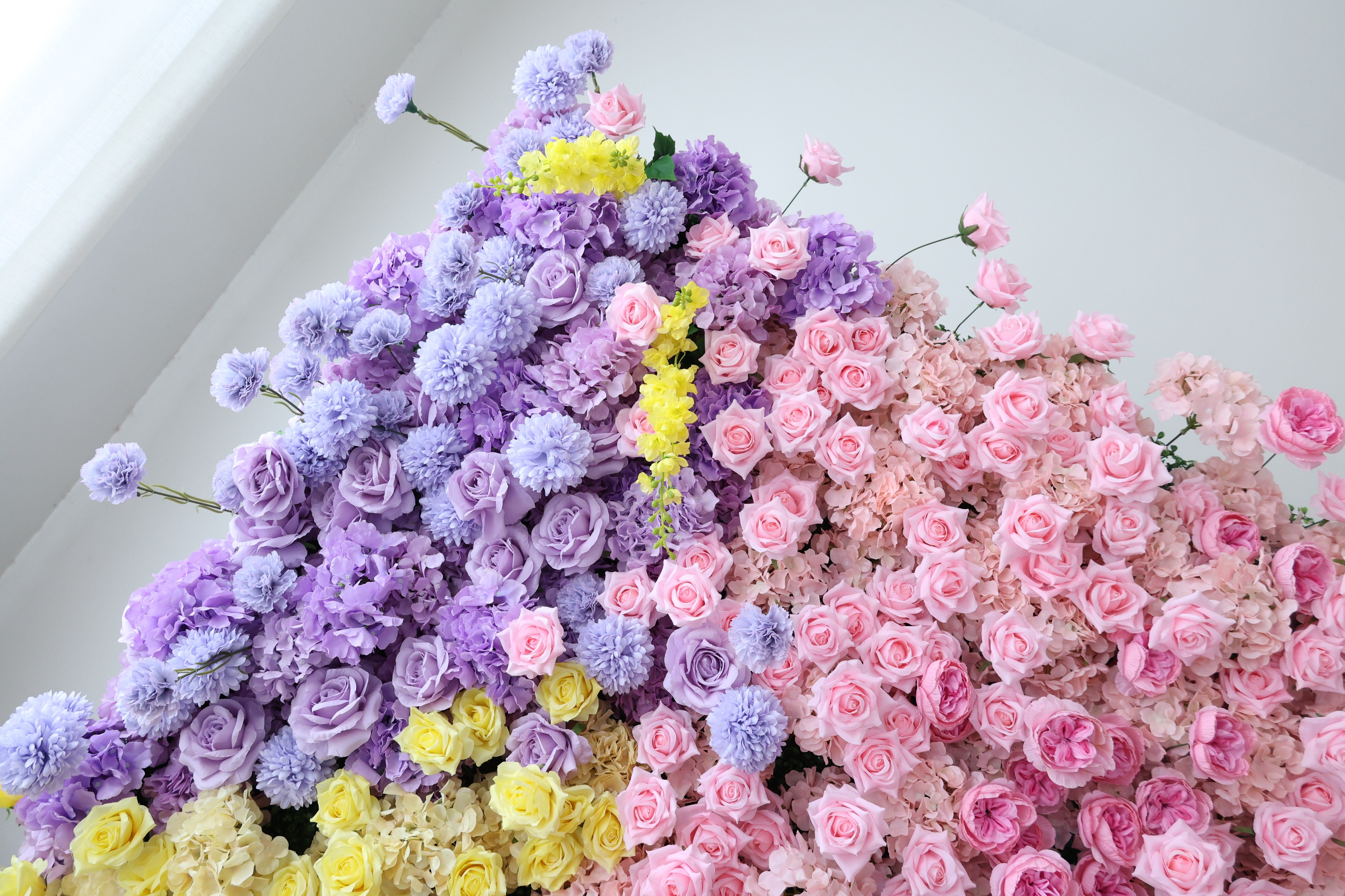 ValarFlower Colorful Artificial Flower Wall Backdrop, Rainbow Wedding Decor with Roses and Hydrangeas VF-672