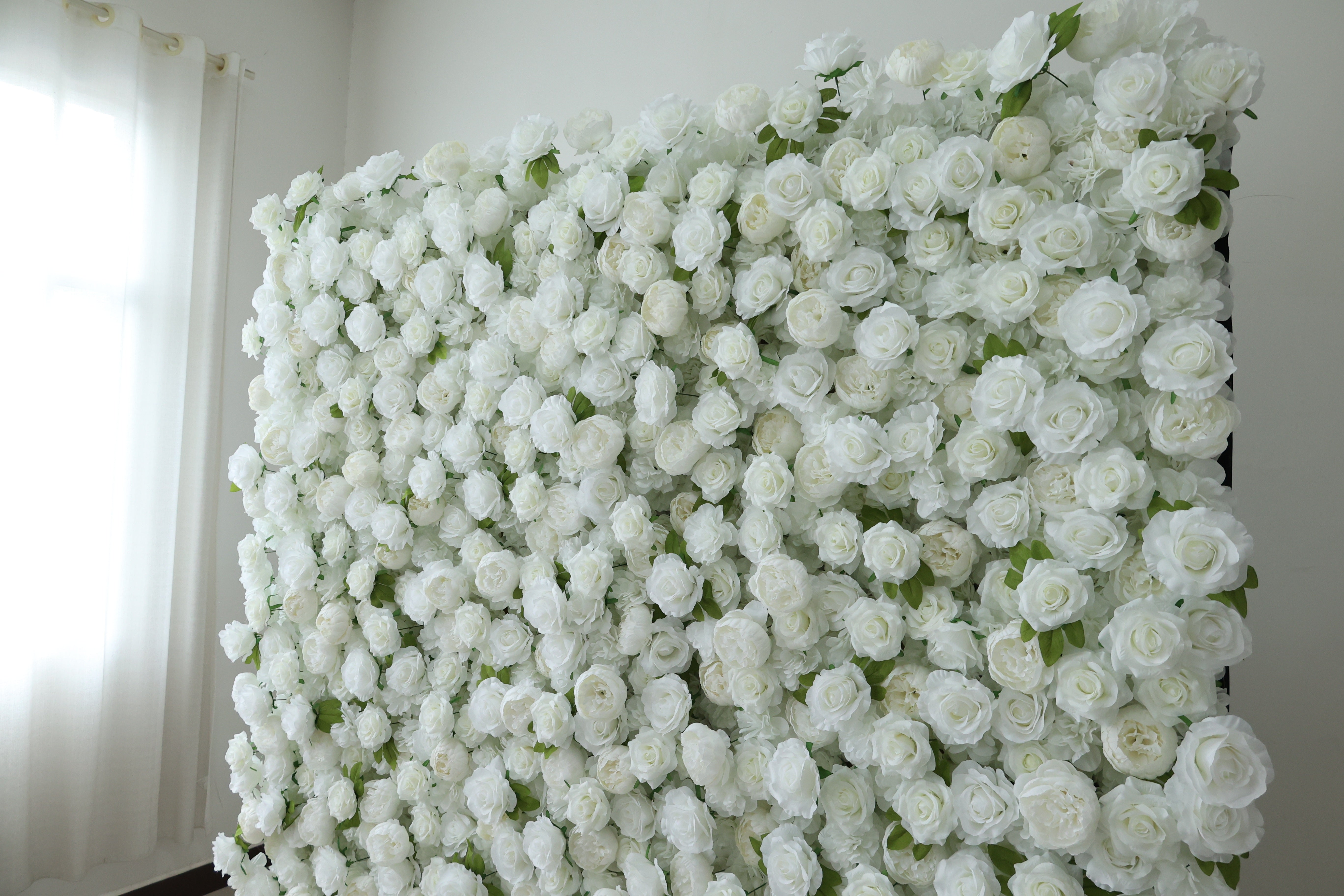 ValarFlower White Rose Artificial Flower Wall Backdrop, Elegant Wedding Decor for Ceremony and Photo Booth VF-670