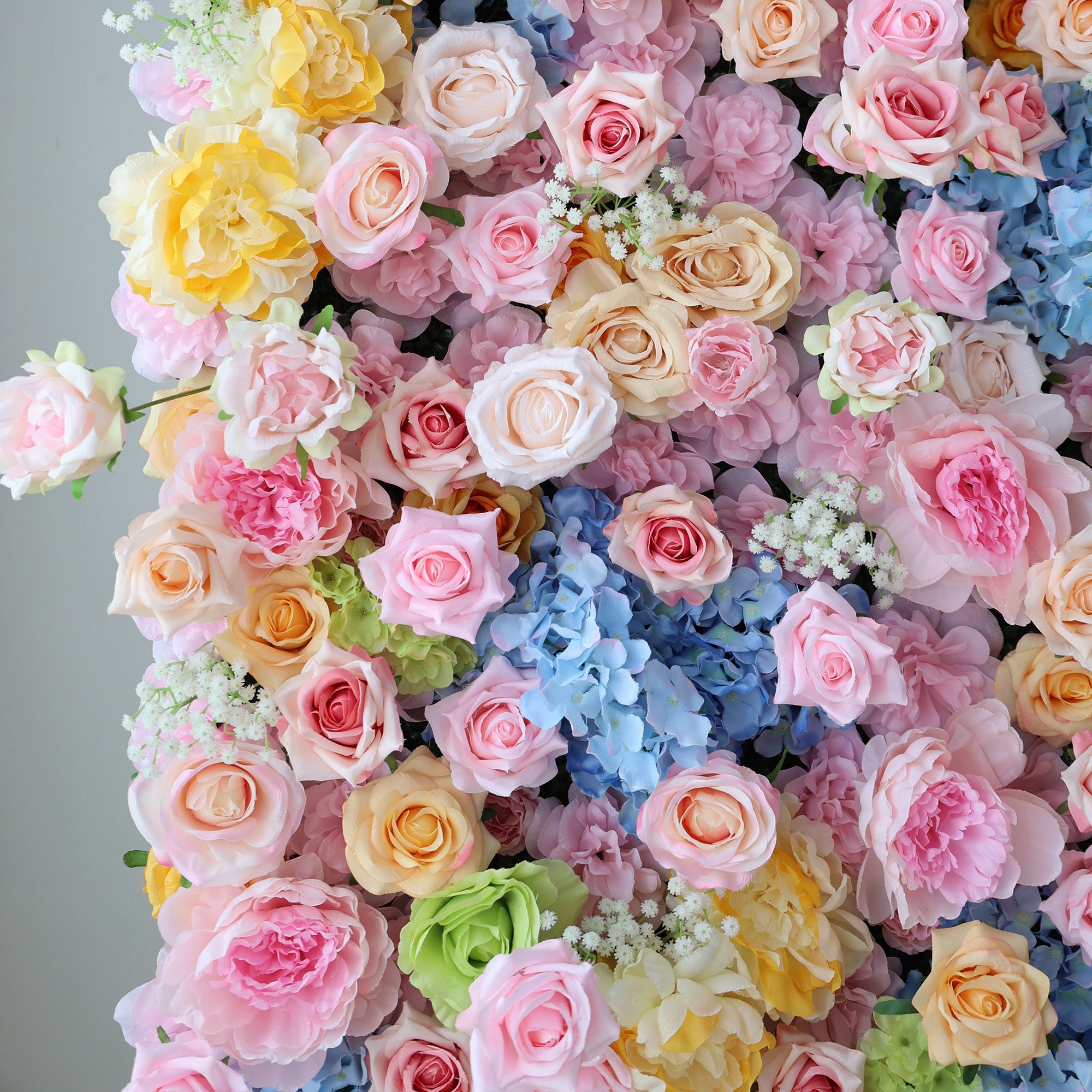 ValarFlower Pastel Rainbow Floral Extravaganza Wall: A Dreamy, Whimsical Masterpiece for Enchanting Celebrations VF-543