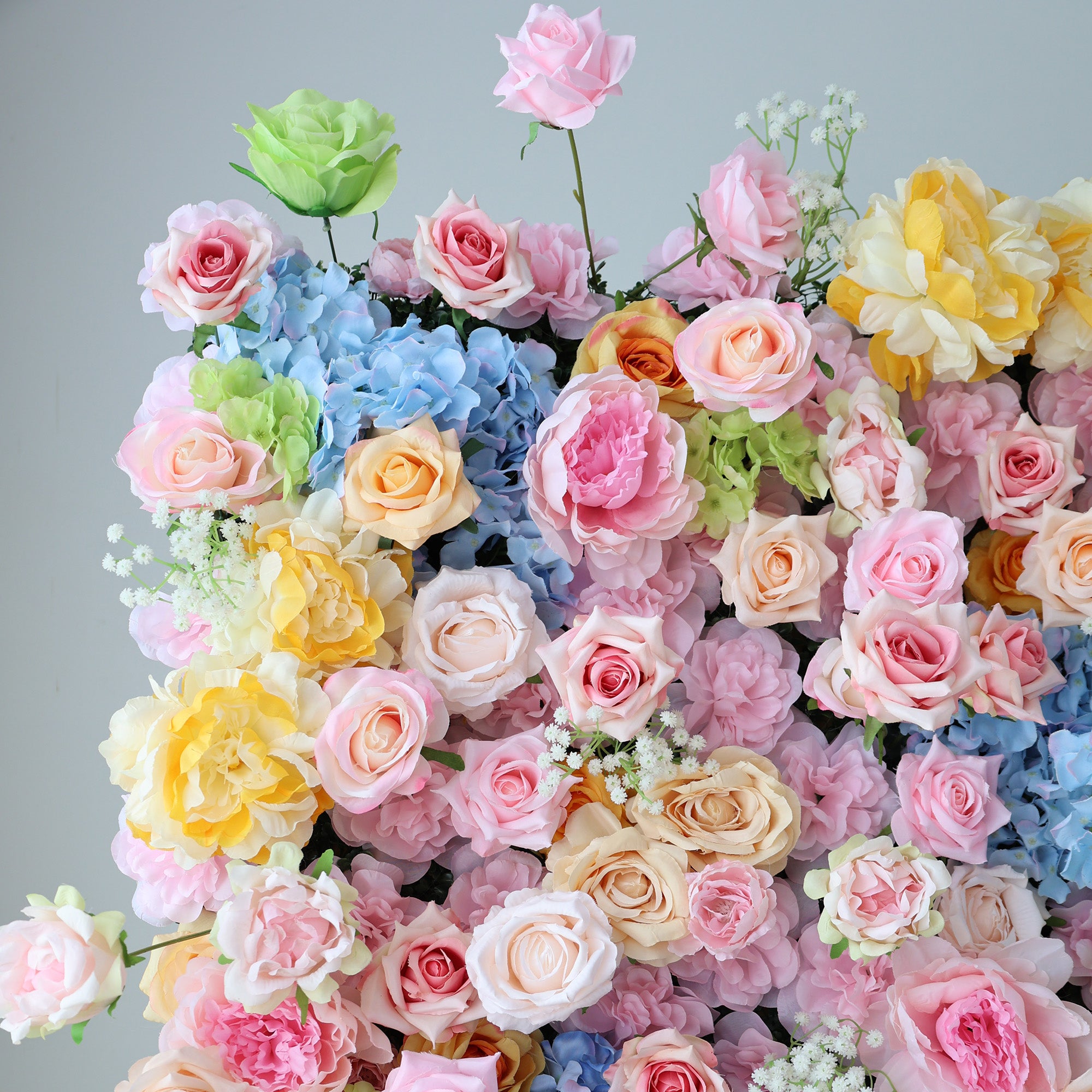 ValarFlower Pastel Rainbow Floral Extravaganza Wall: A Dreamy, Whimsical Masterpiece for Enchanting Celebrations VF-543