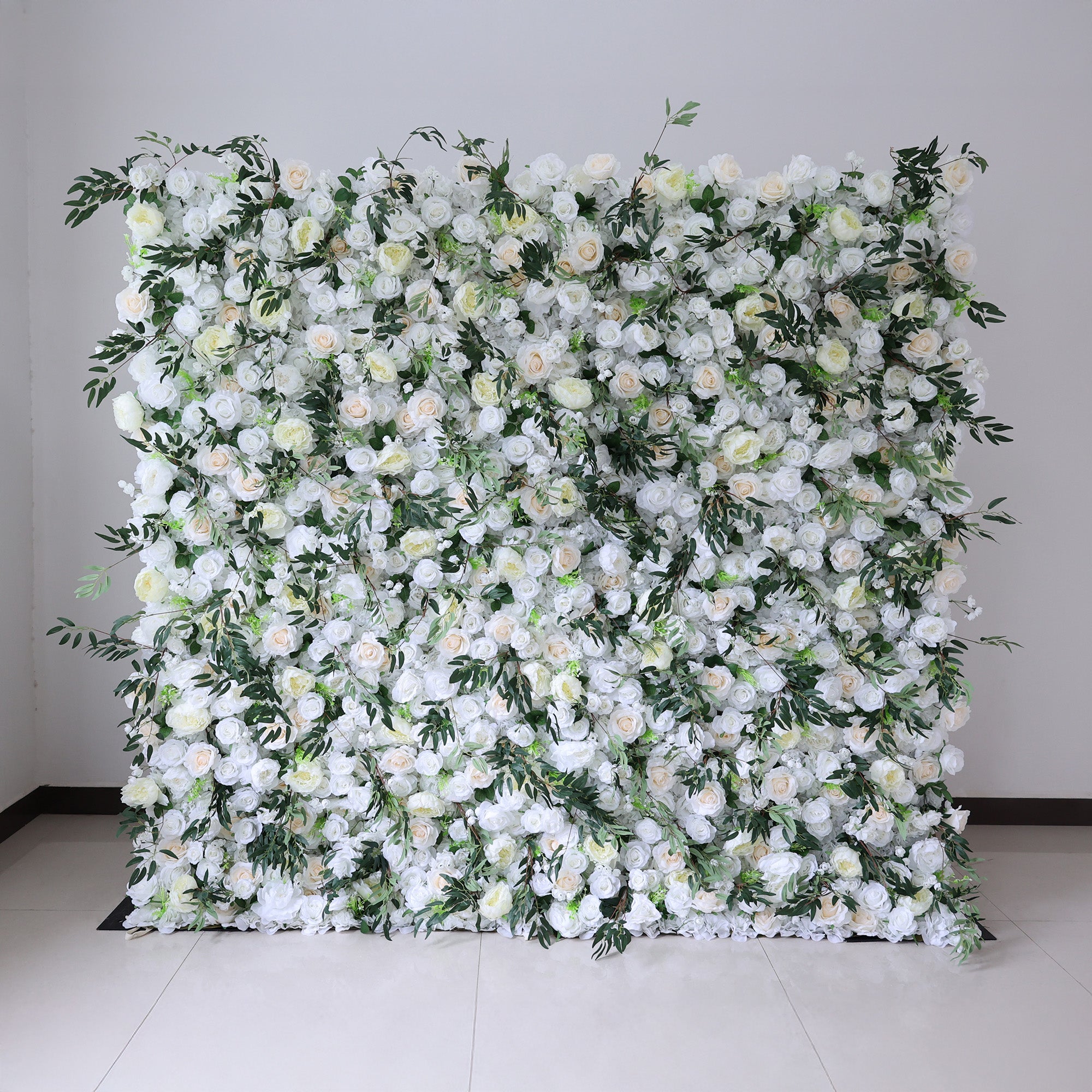 ValarFlower Ivory & Greenery Floral Extravaganza Wall: A Timeless, Elegant Masterpiece for Sophisticated Celebrations VF-545