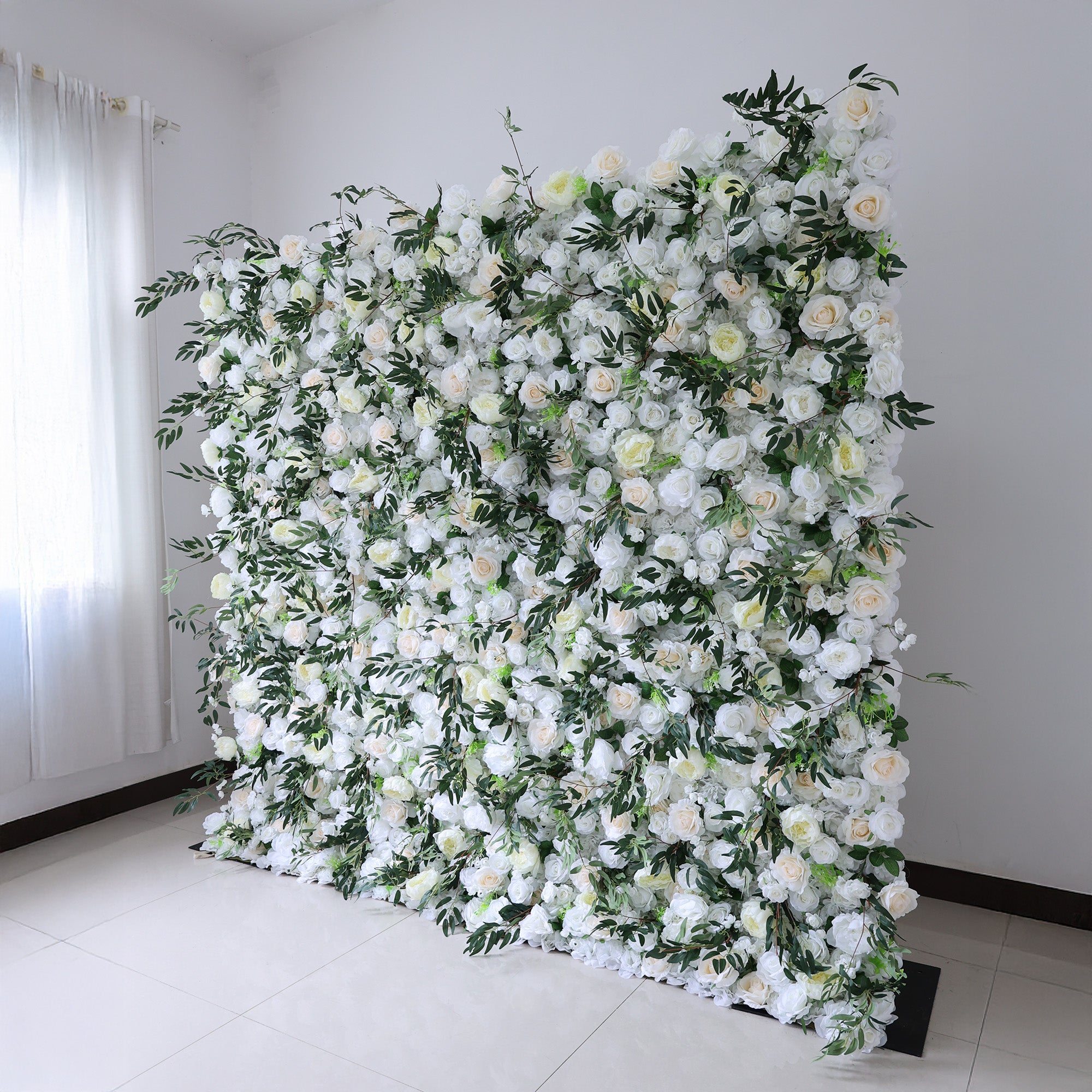 ValarFlower Ivory & Greenery Floral Extravaganza Wall: A Timeless, Elegant Masterpiece for Sophisticated Celebrations VF-545