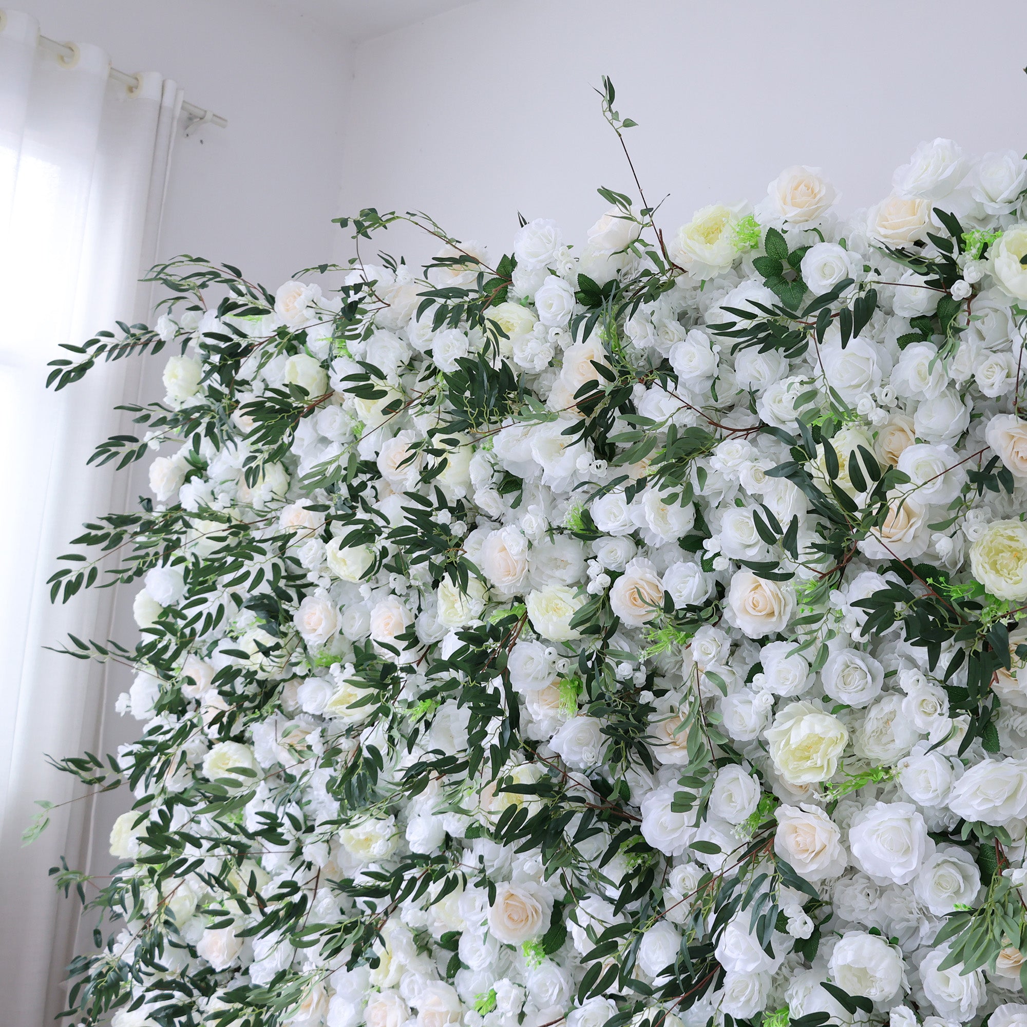 ValarFlower Ivory & Greenery Floral Extravaganza Wall: A Timeless, Elegant Masterpiece for Sophisticated Celebrations VF-545