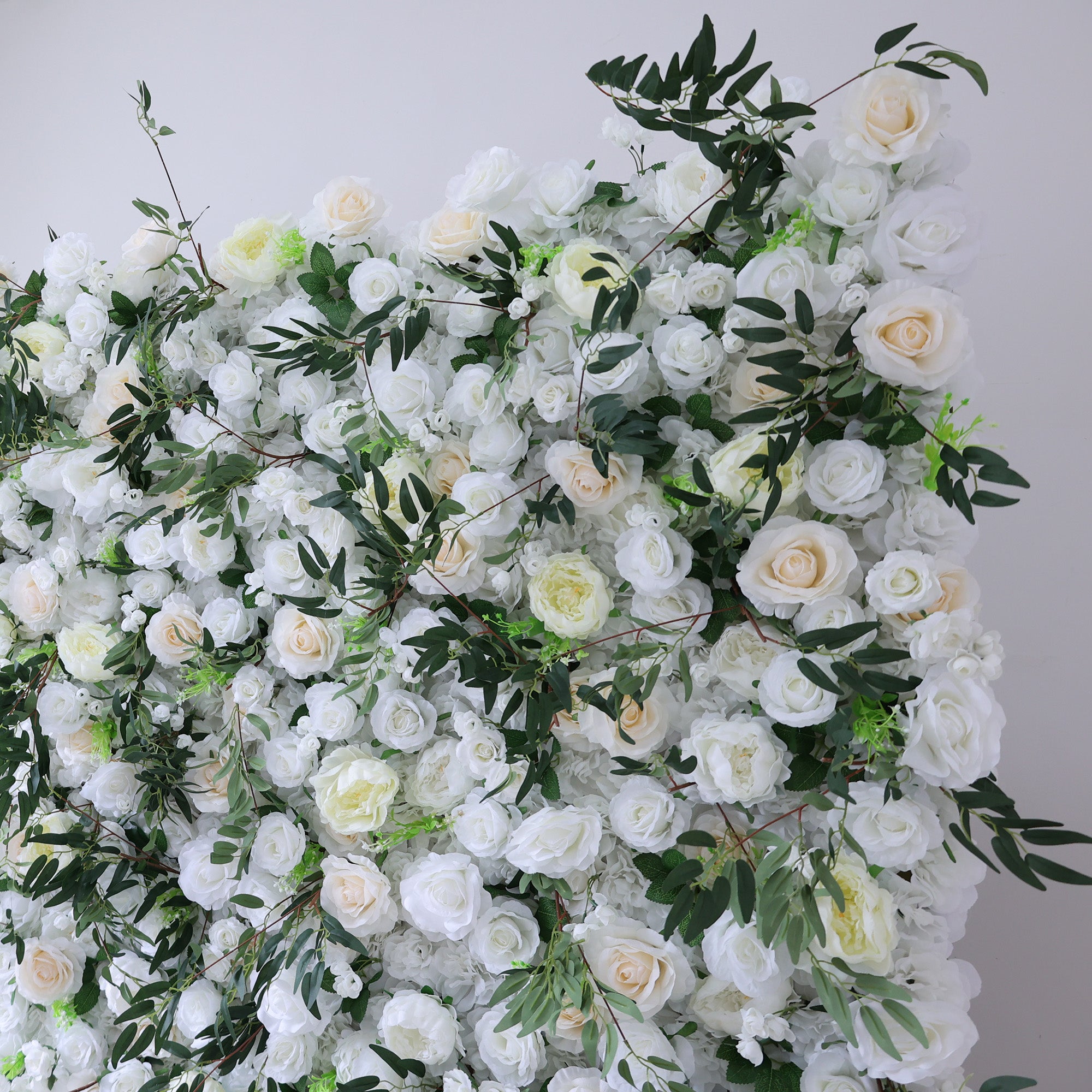 ValarFlower Ivory & Greenery Floral Extravaganza Wall: A Timeless, Elegant Masterpiece for Sophisticated Celebrations VF-545