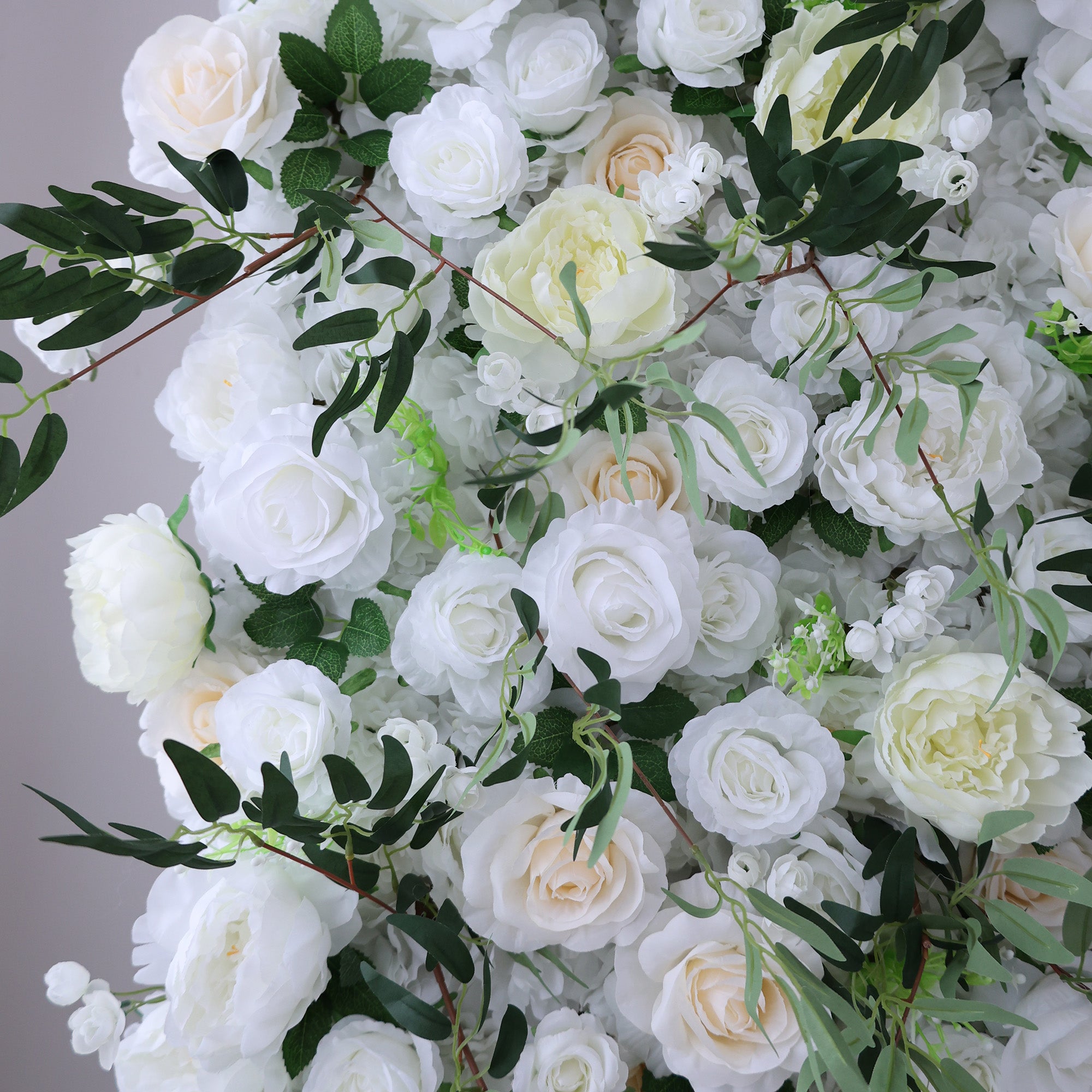 ValarFlower Ivory & Greenery Floral Extravaganza Wall: A Timeless, Elegant Masterpiece for Sophisticated Celebrations VF-545
