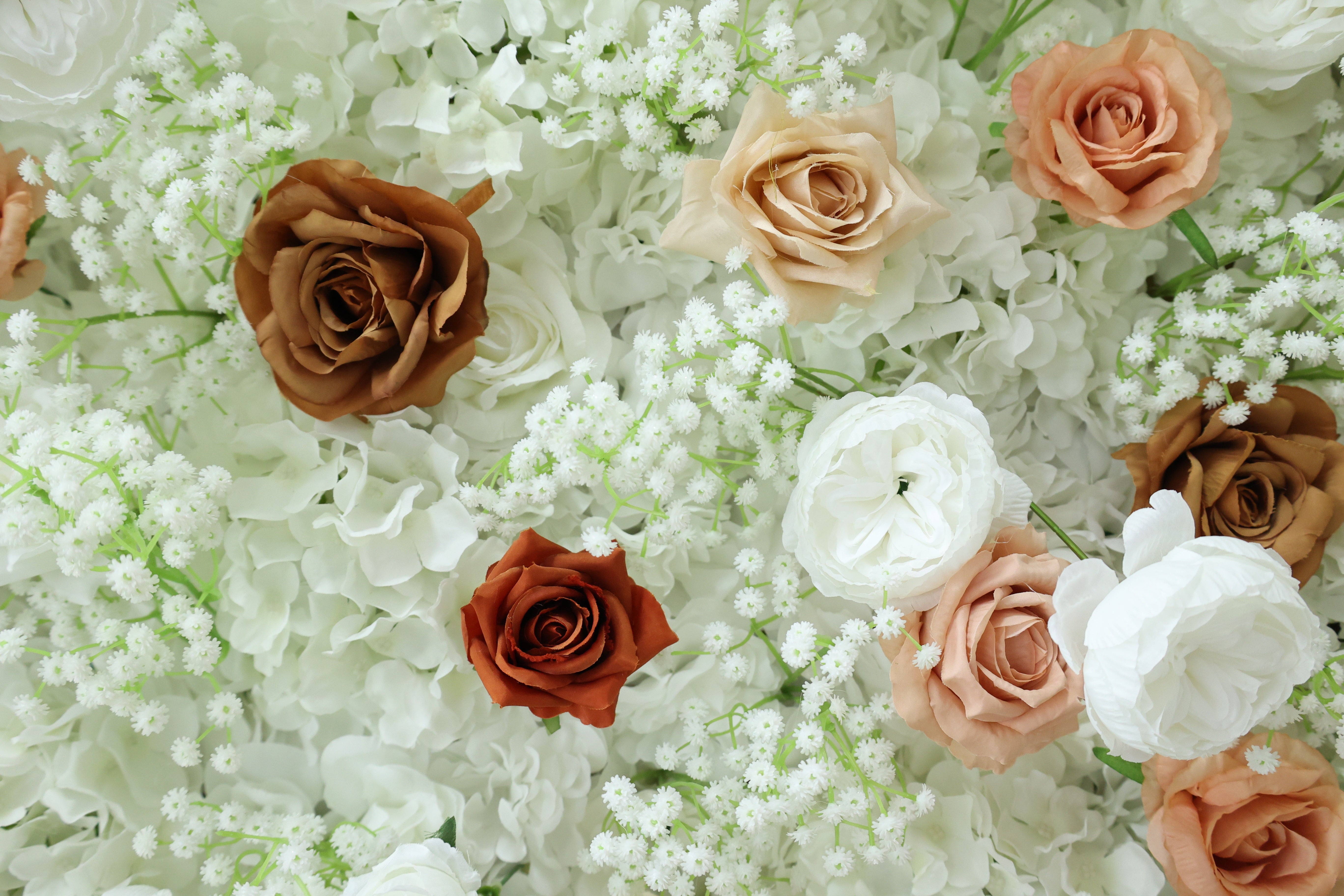 ValarFlower Ivory White Artificial Flower Wall Backdrop, Elegant Wedding Decor with Champagne Rose Accents VF-682