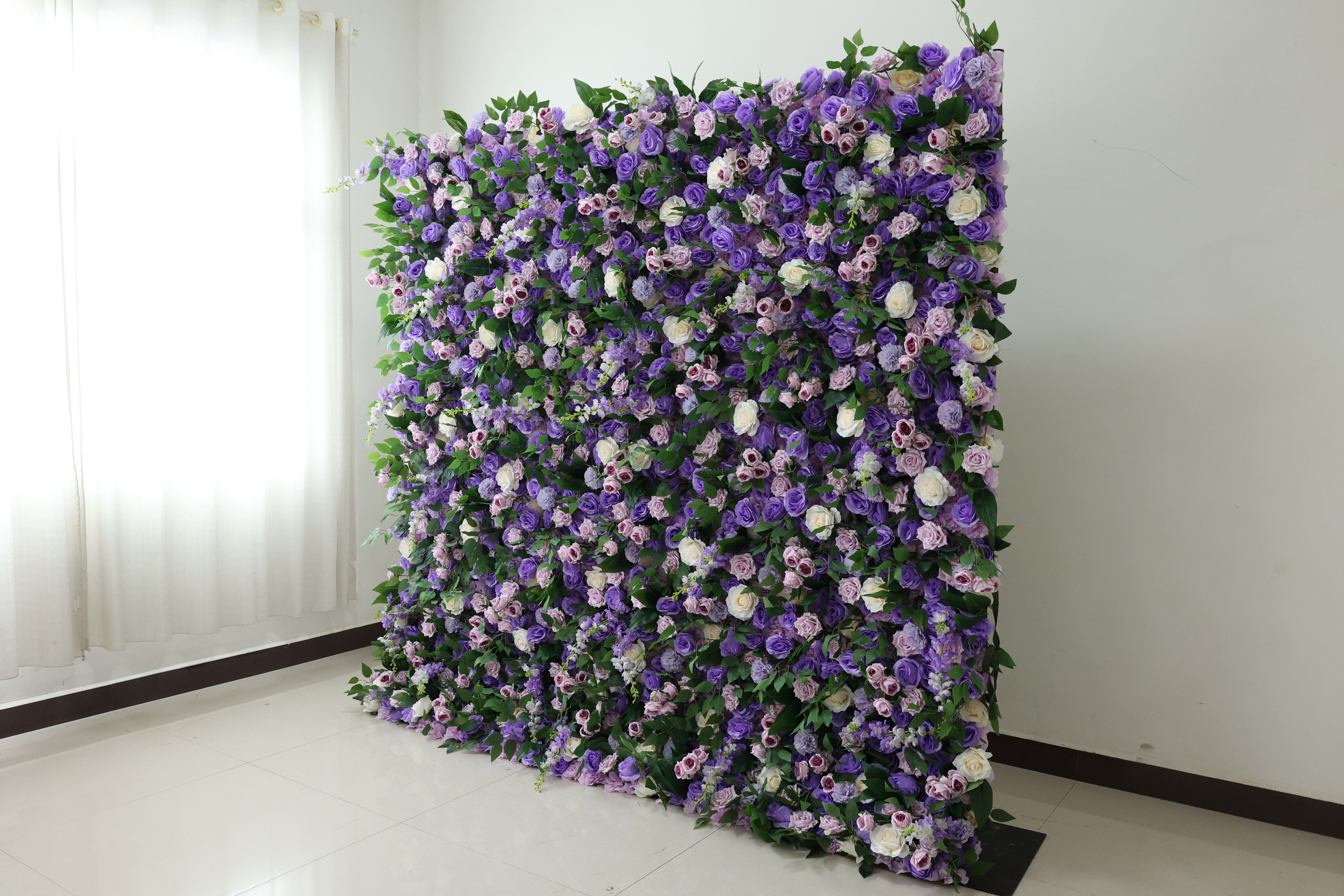 ValarFlower Purple Artificial Flower Wall Backdrop, Romantic Wedding Decor with Roses and Greenery VF-683