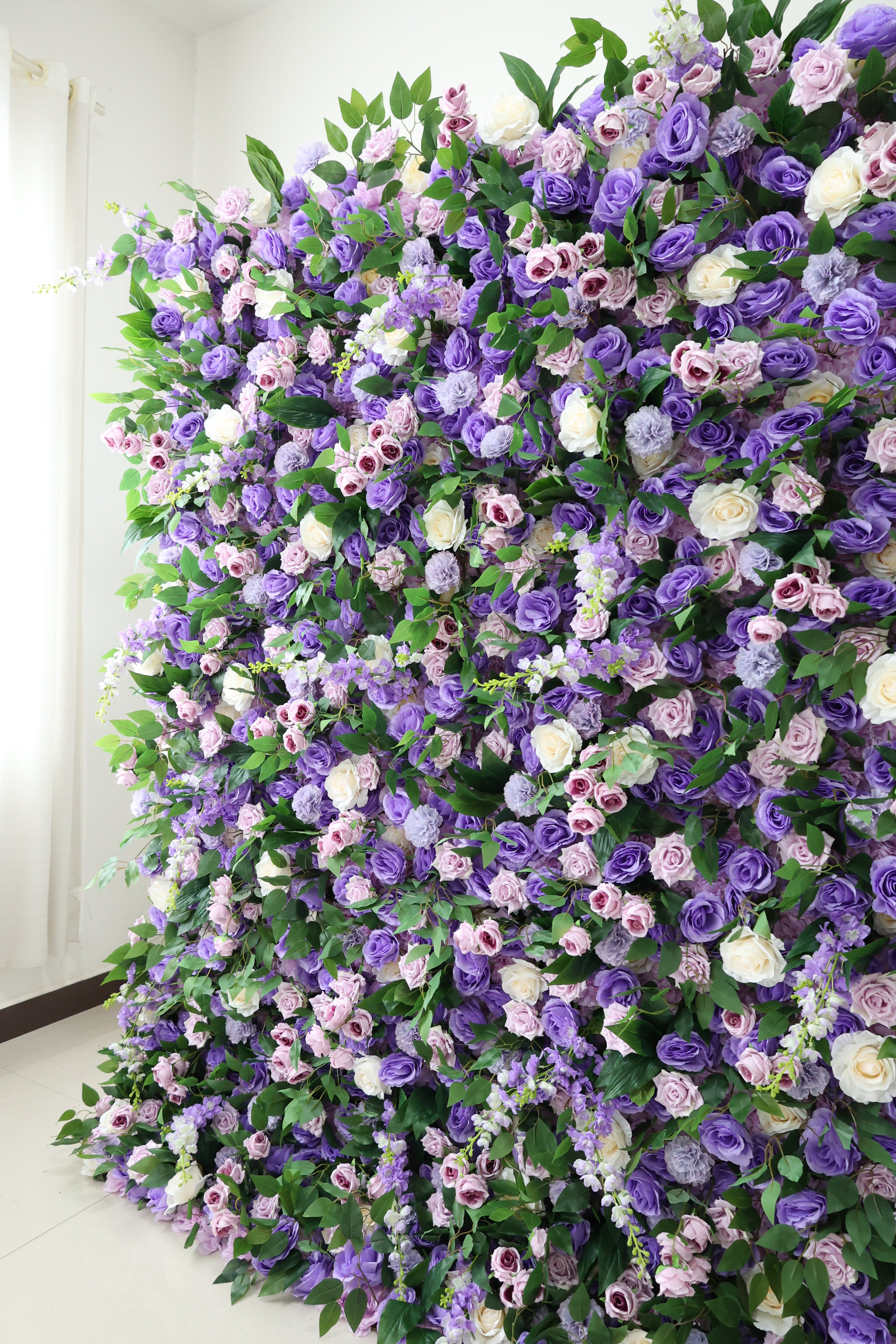 ValarFlower Purple Artificial Flower Wall Backdrop, Romantic Wedding Decor with Roses and Greenery VF-683