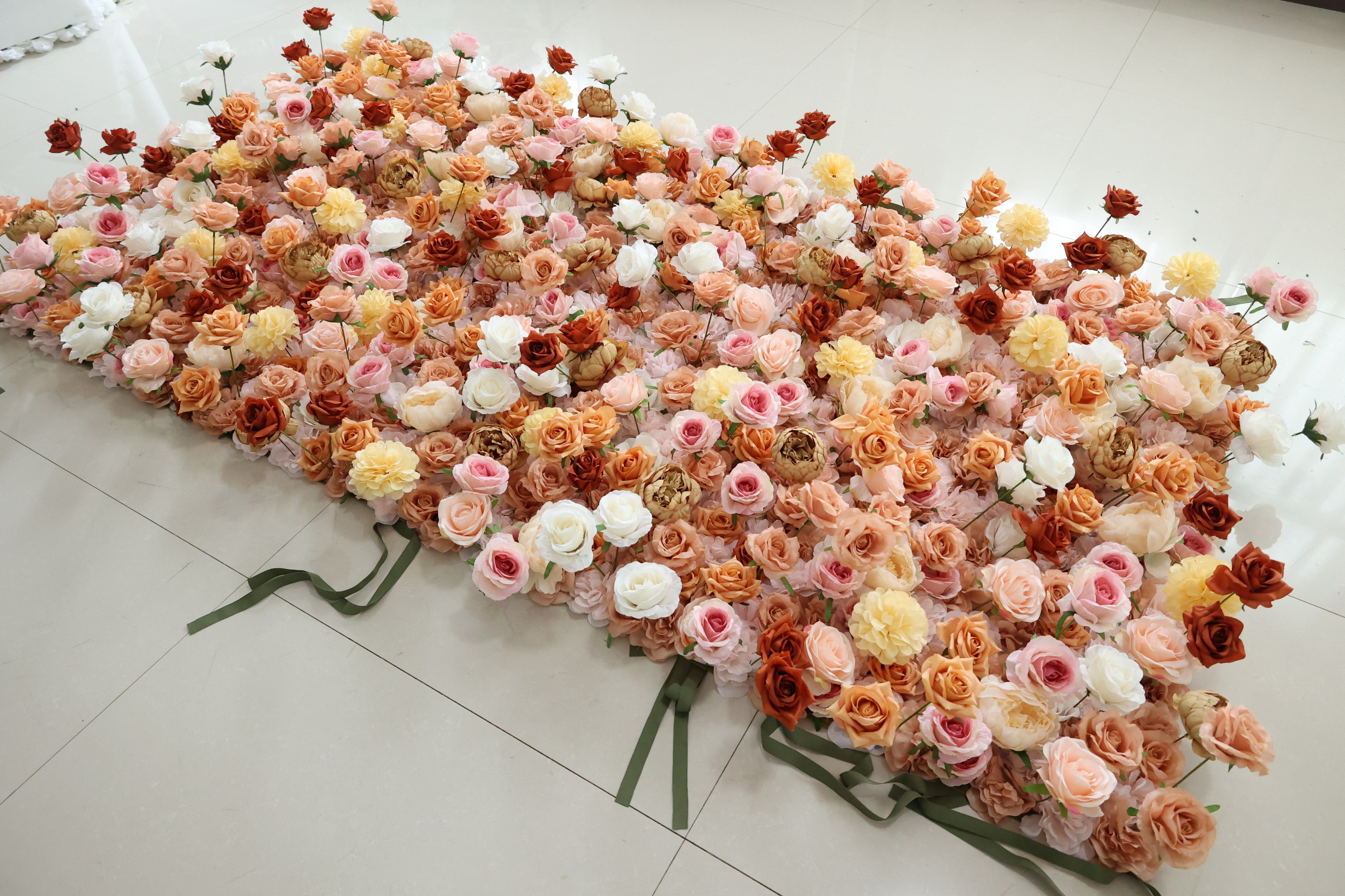 ValarFlower Peach Orange Artificial Flower Wall Backdrop, Warm Rose Wedding Decor for Ceremony and Events VF-676