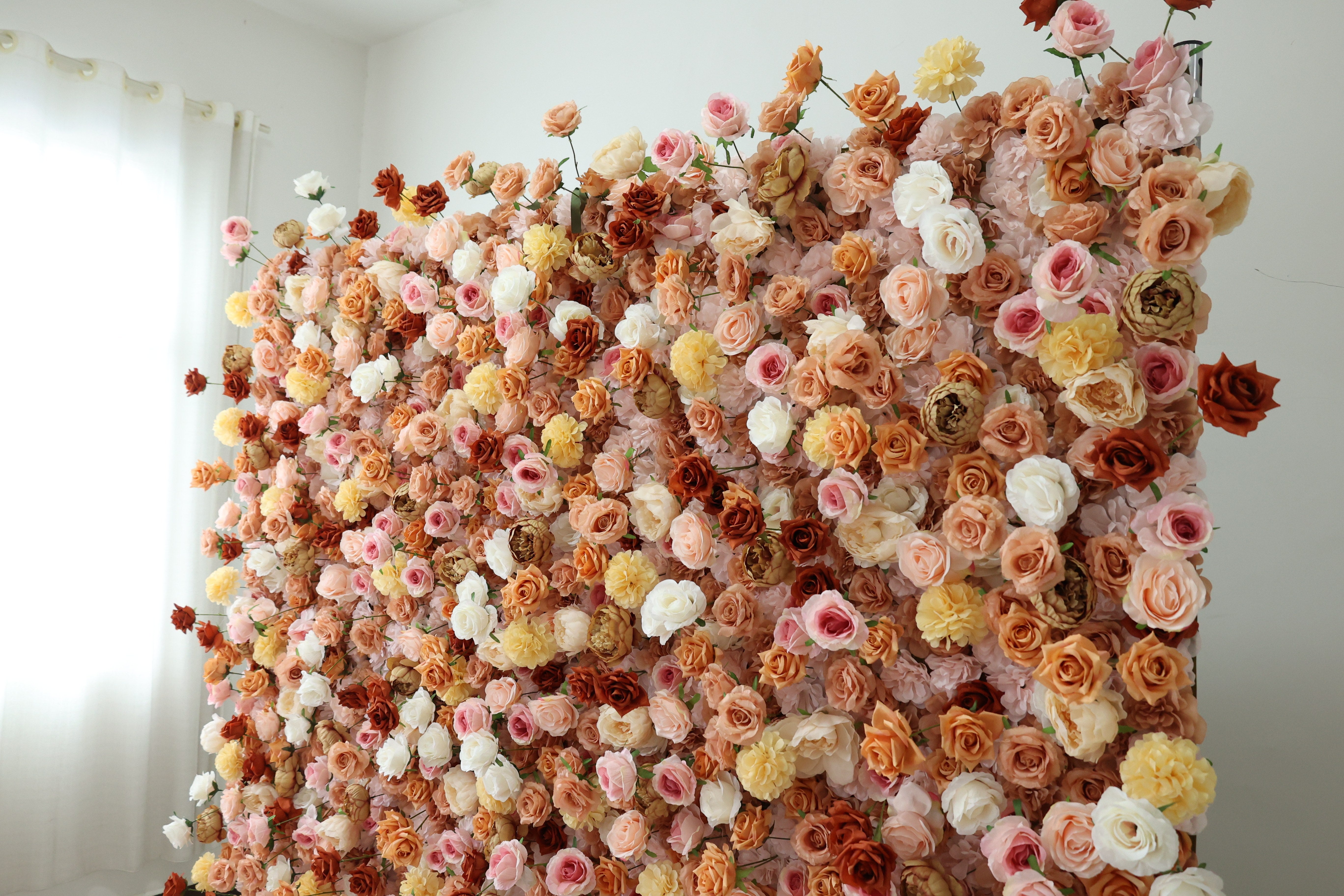ValarFlower Peach Orange Artificial Flower Wall Backdrop, Warm Rose Wedding Decor for Ceremony and Events VF-676
