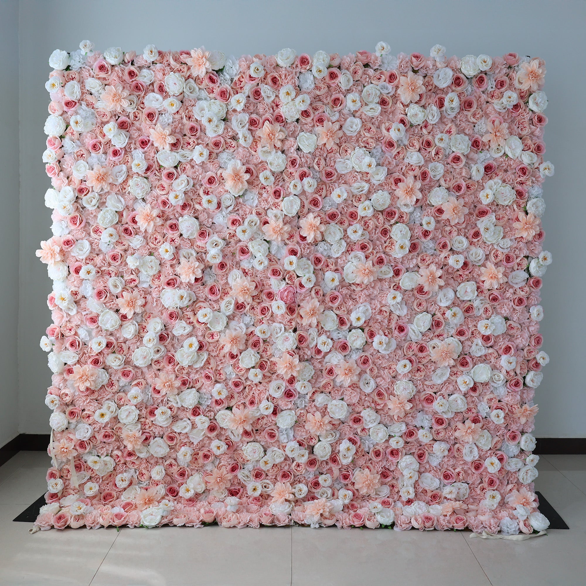ValarFlower Blush Pink & Soft White Floral Extravaganza Wall: A Dreamy, Romantic Masterpiece for Enchanting Celebrations VF-553