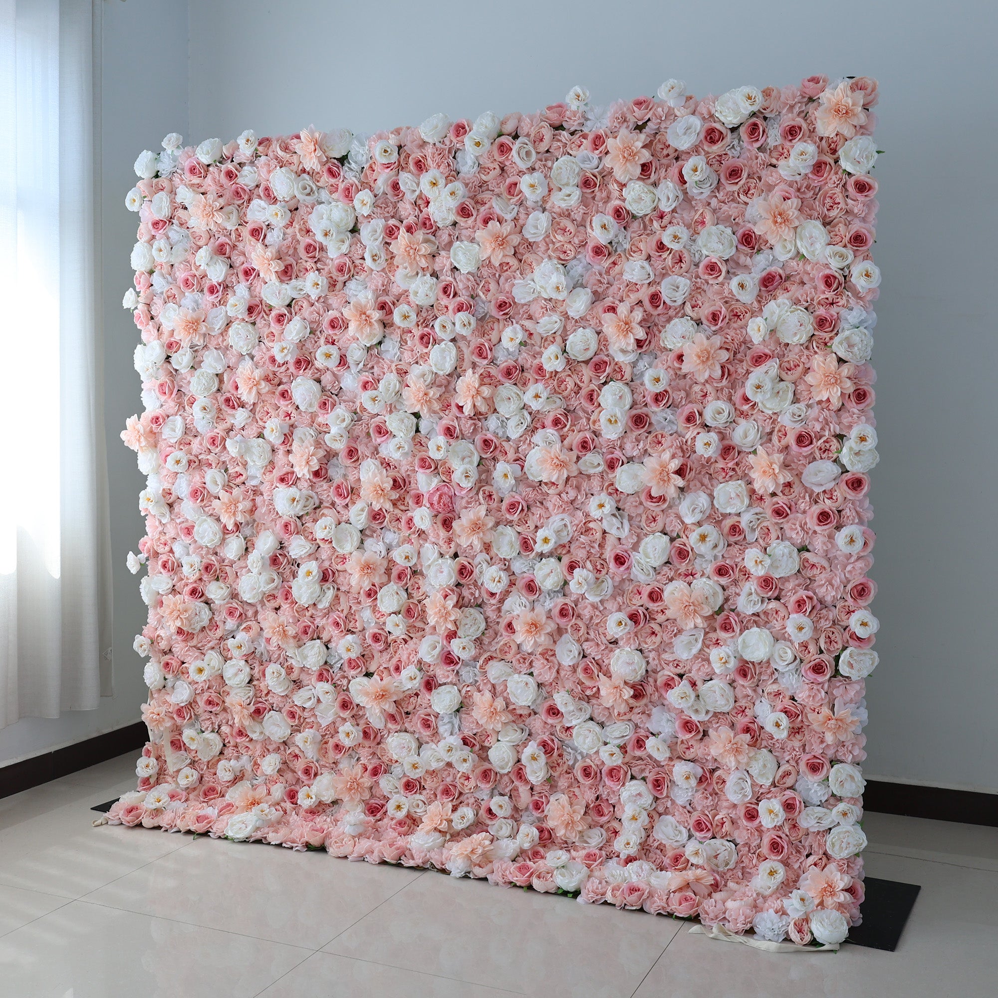 ValarFlower Blush Pink & Soft White Floral Extravaganza Wall: A Dreamy, Romantic Masterpiece for Enchanting Celebrations VF-553