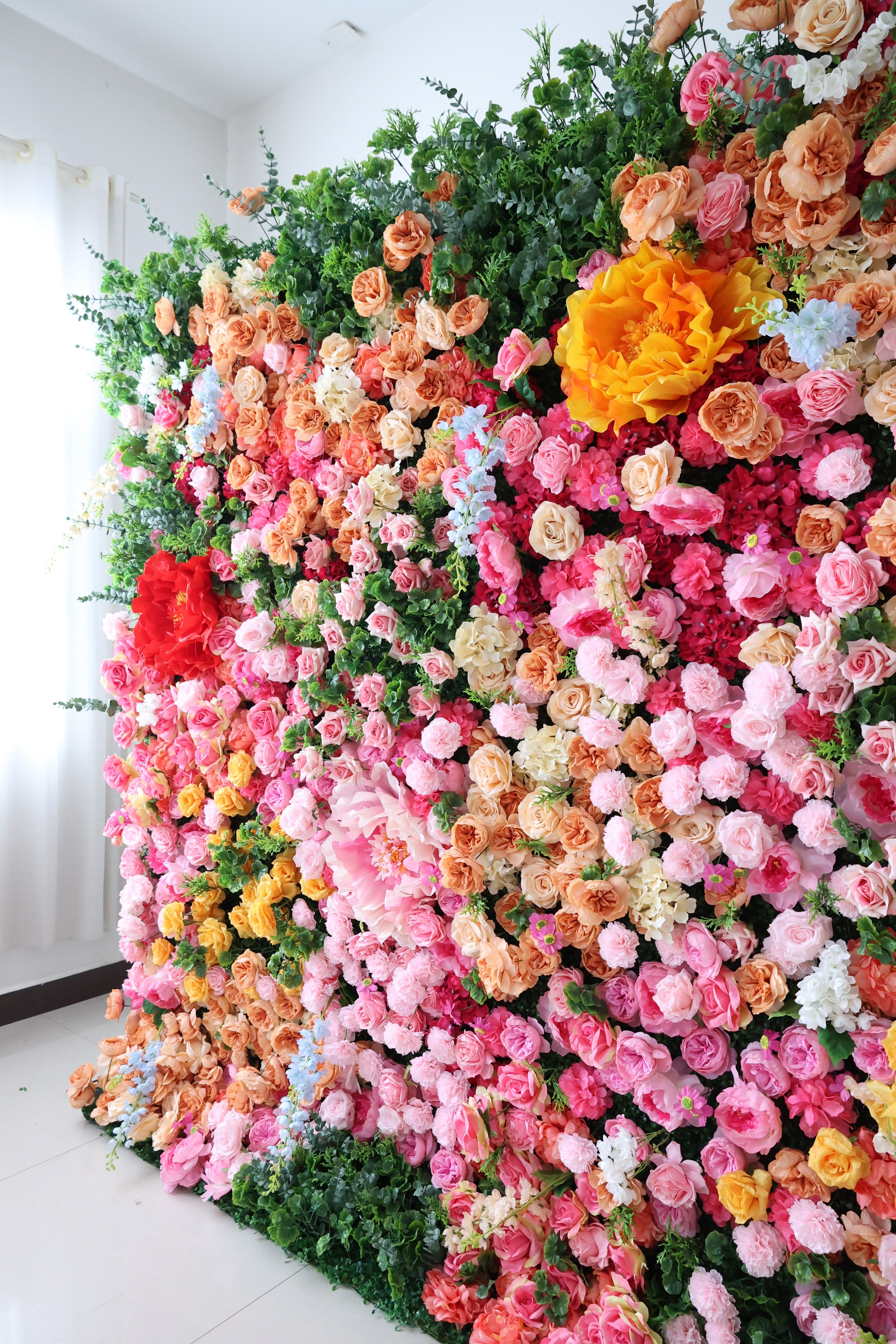 ValarFlower Colorful Artificial Flower Wall Backdrop, Garden Style Wedding Decor with Roses and Greenery VF-690