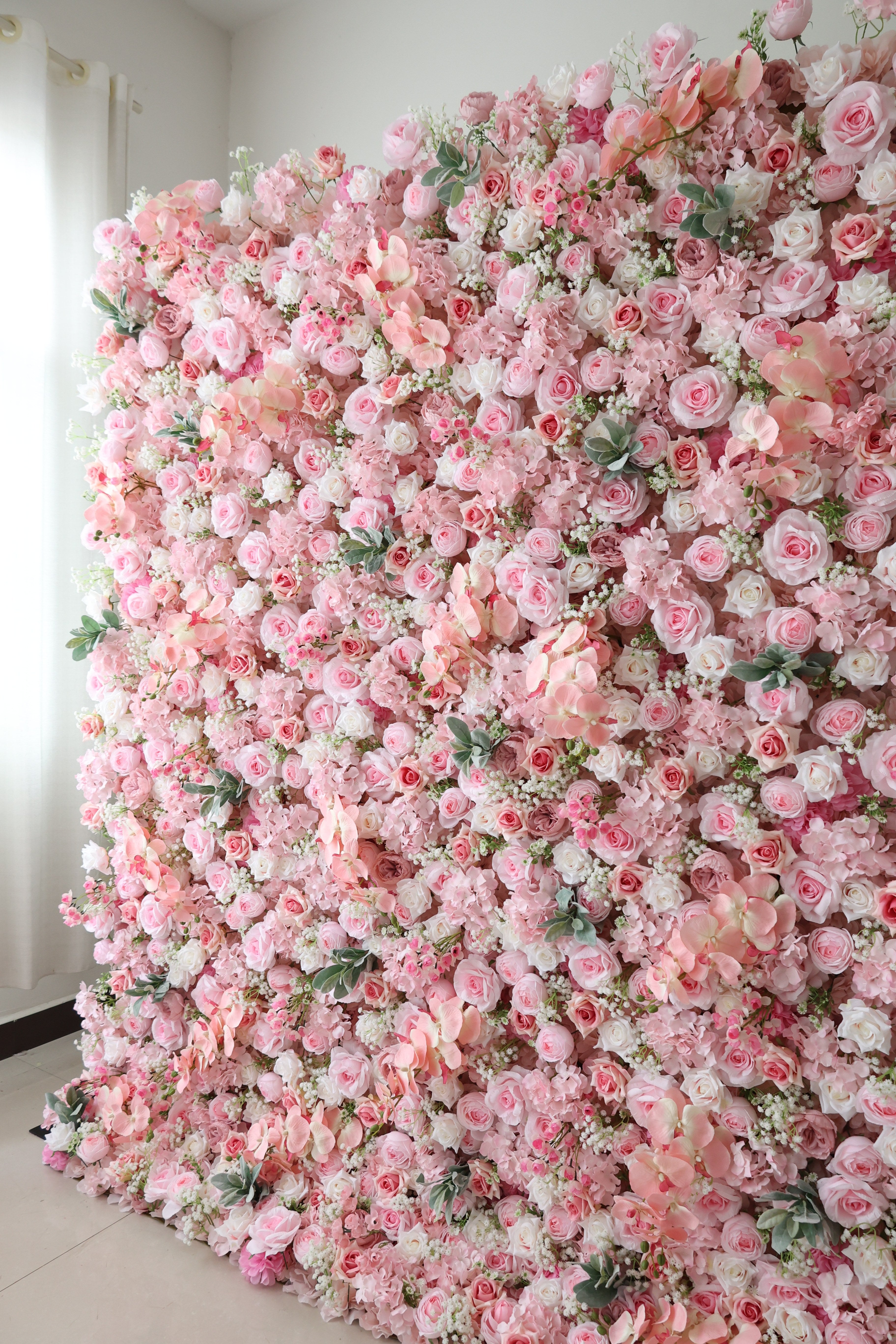 ValarFlower Pink Artificial Flower Wall Backdrop, Romantic Wedding Decor with Roses and Hydrangea Accents VF-689