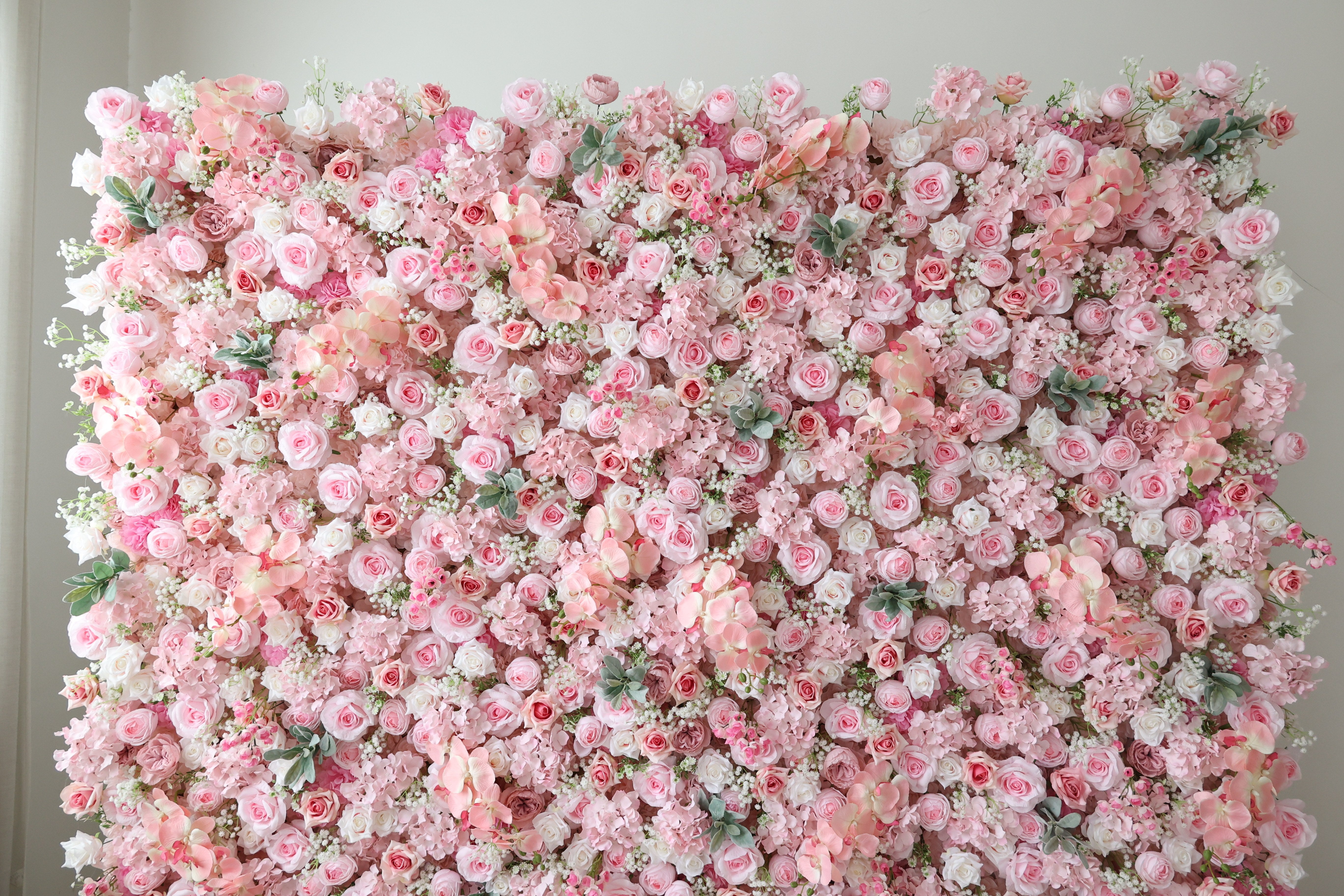 ValarFlower Pink Artificial Flower Wall Backdrop, Romantic Wedding Decor with Roses and Hydrangea Accents VF-689