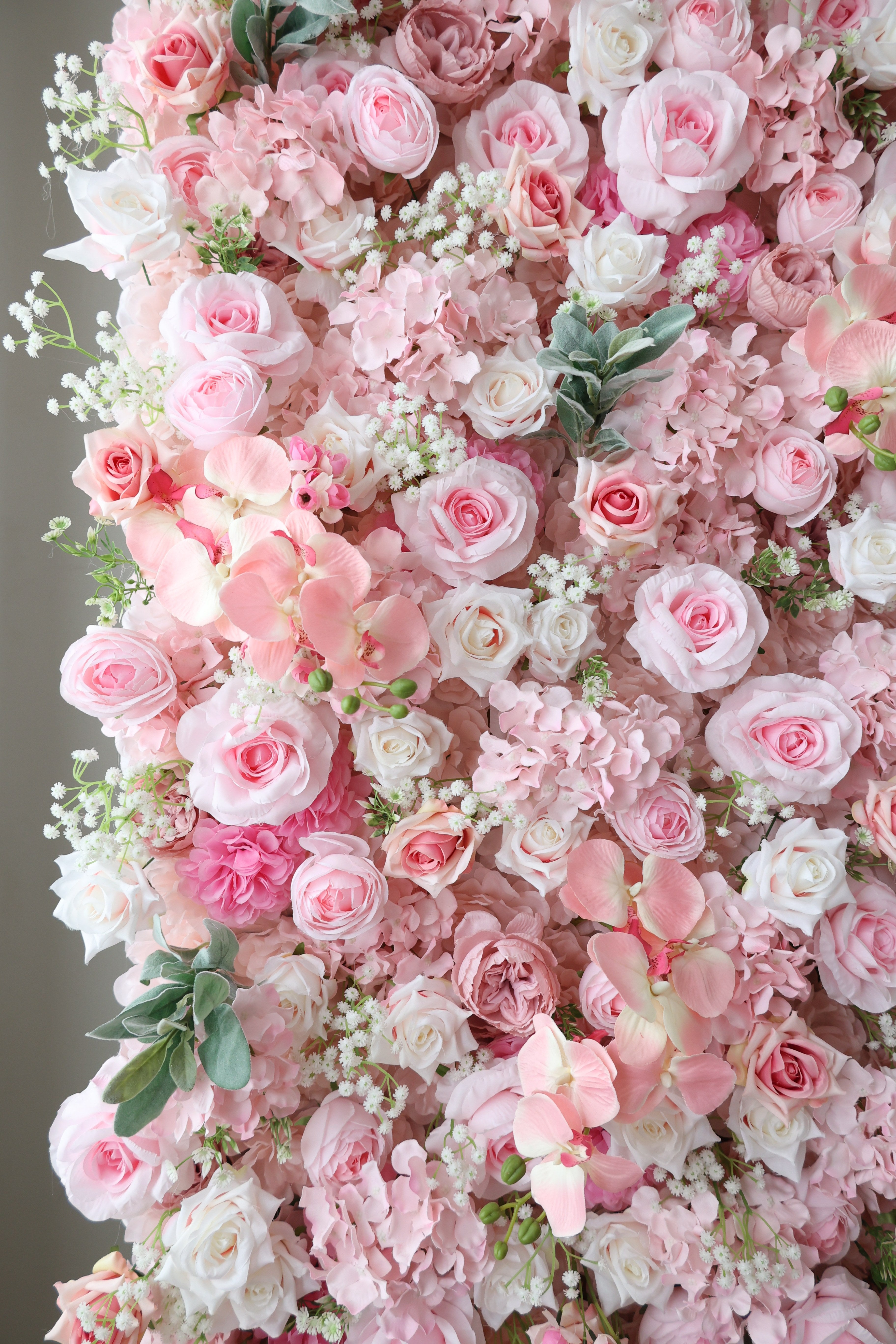 ValarFlower Pink Artificial Flower Wall Backdrop, Romantic Wedding Decor with Roses and Hydrangea Accents VF-689