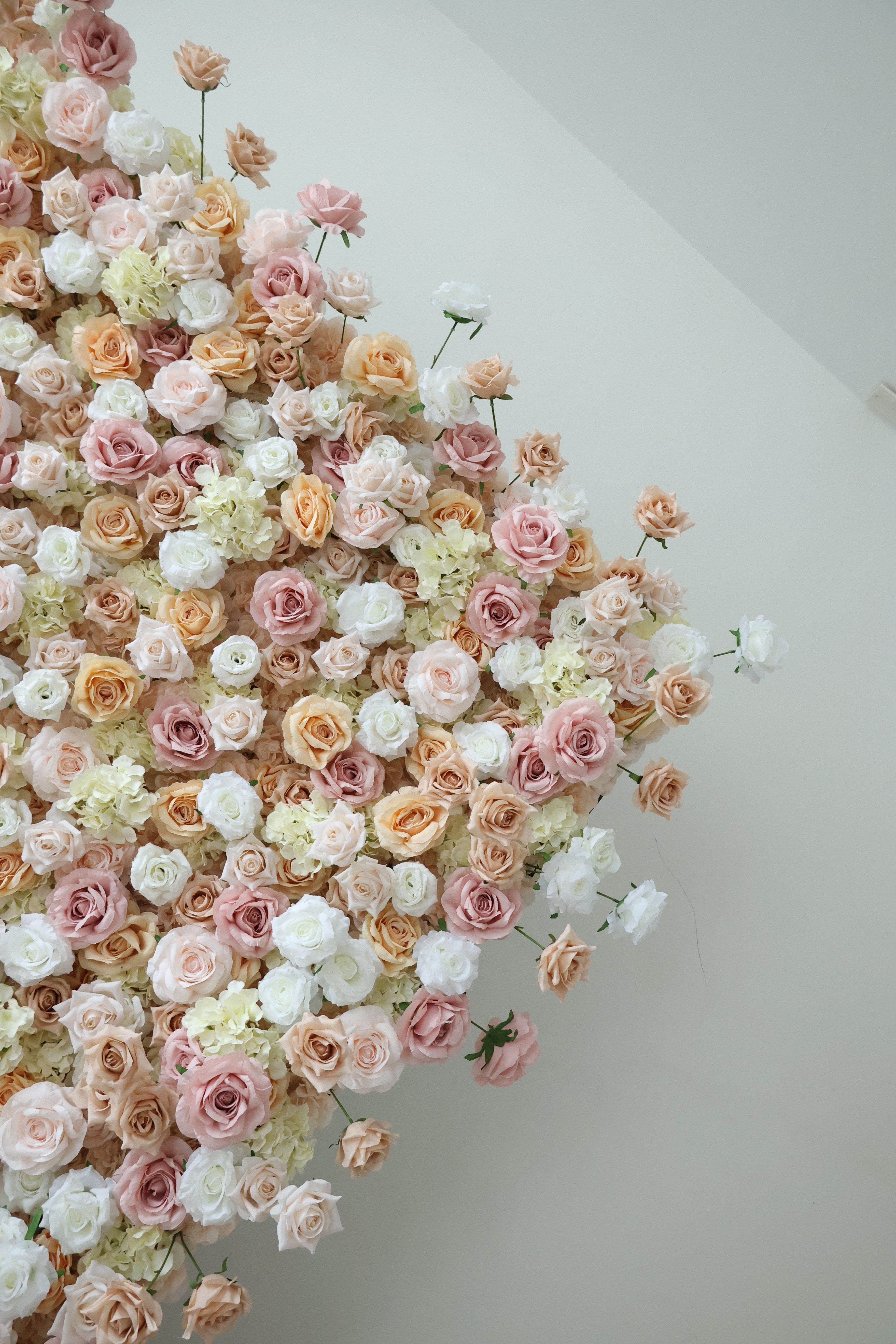 VValarFlower Blush Champagne Artificial Flower Wall Backdrop, Elegant Wedding Decor with Roses and Hydrangeas VF-691